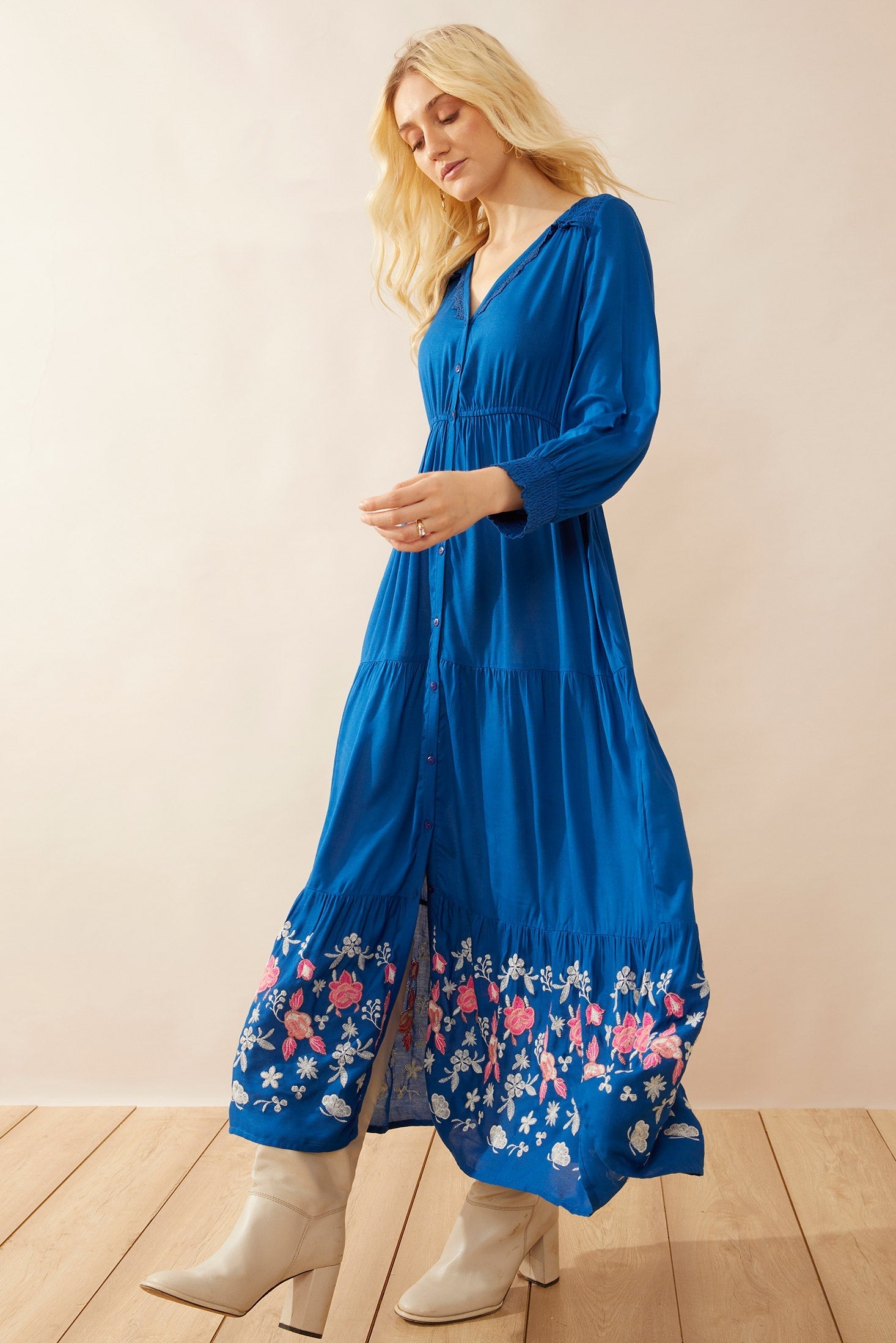 Nova Bleu Drop Waist Embroidered Dress Nova Bleu Drop Waist Embroidered Dress