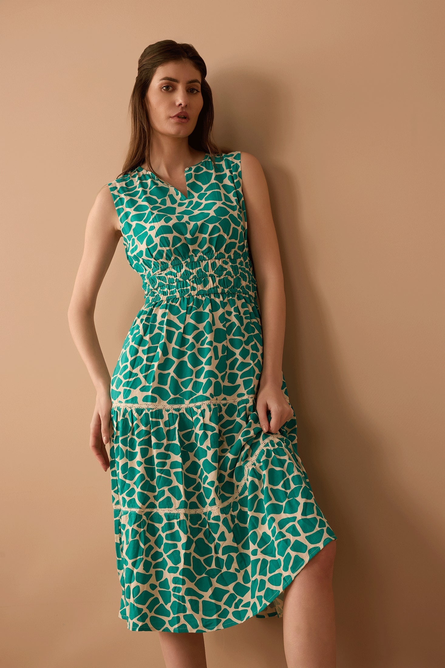 Destiny Pattern Empire Waist Dress In Turquoise Destiny Pattern Empire Waist Dress In Turquoise