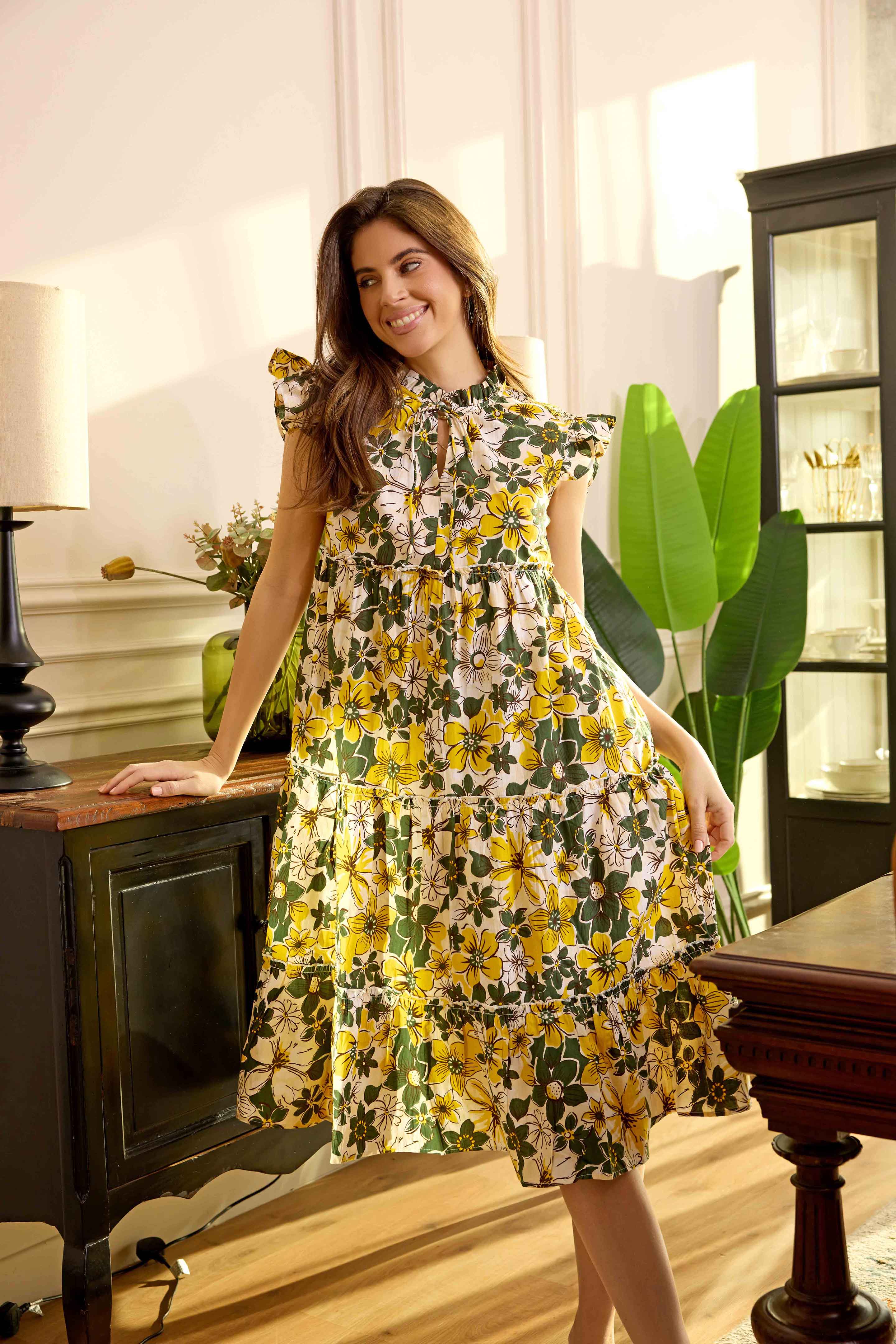 Blossom Paradise Empire Dress In Green