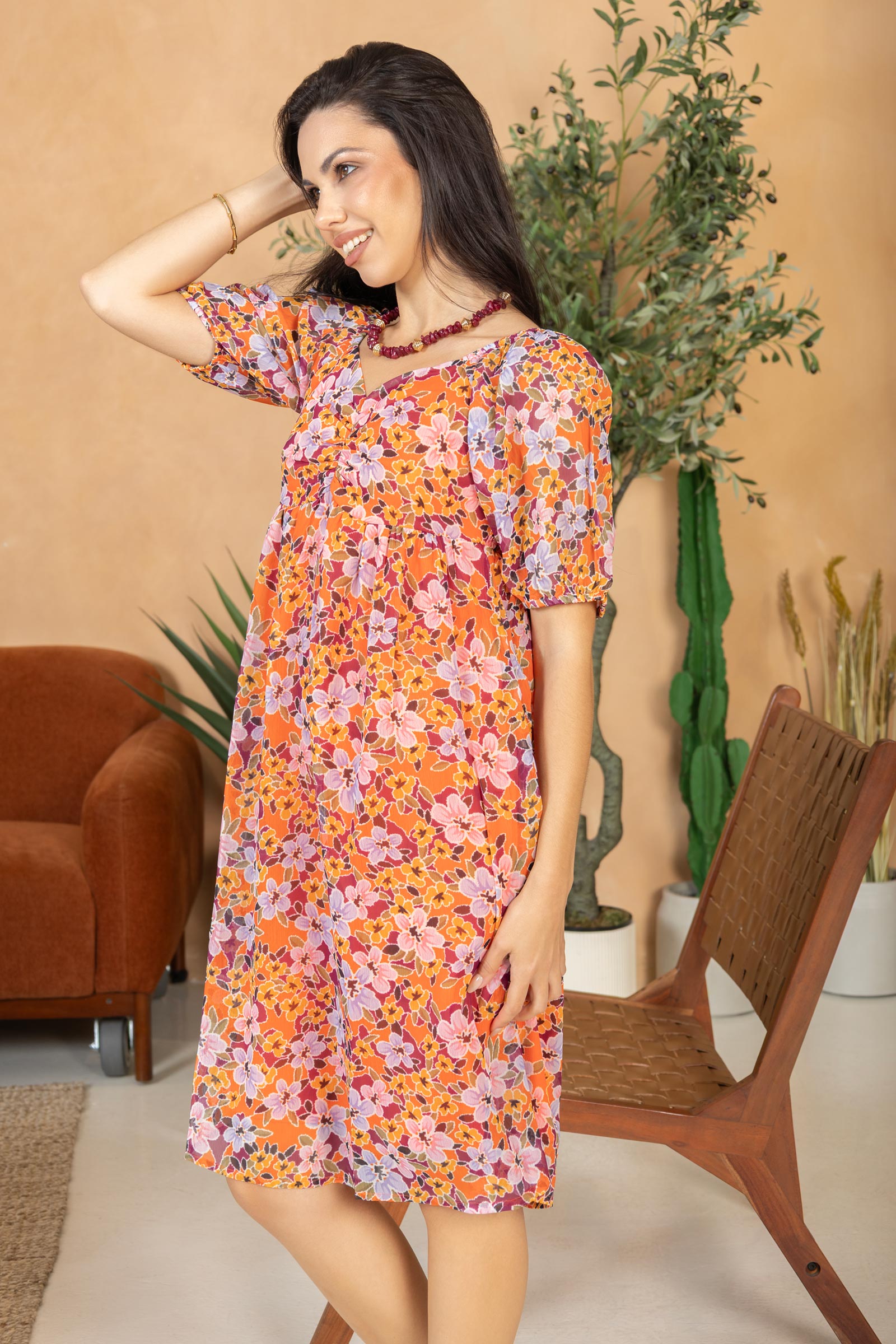 Peony Passion A-Line Dress In Orange