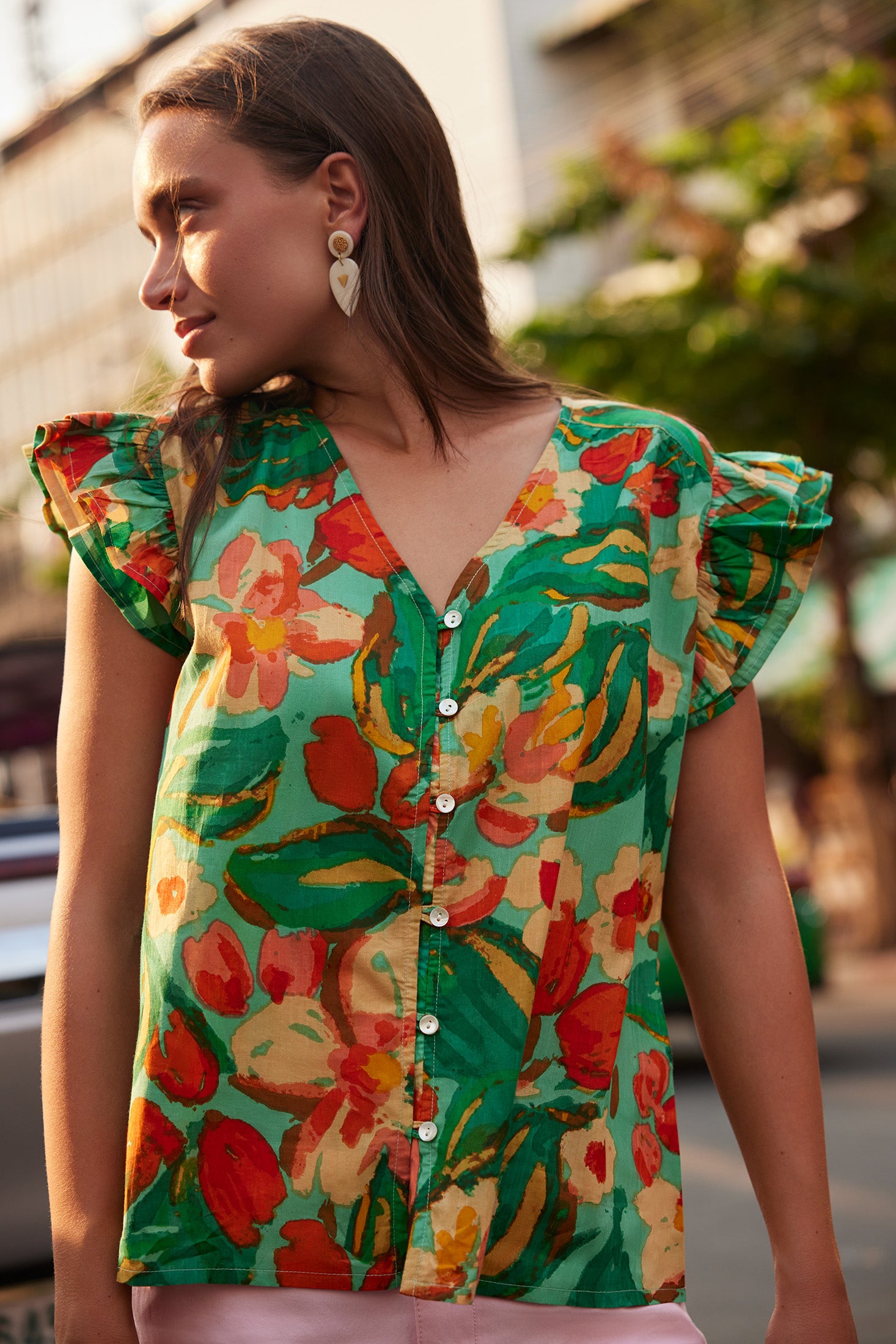 Leilani Floral Pattern Top In Green