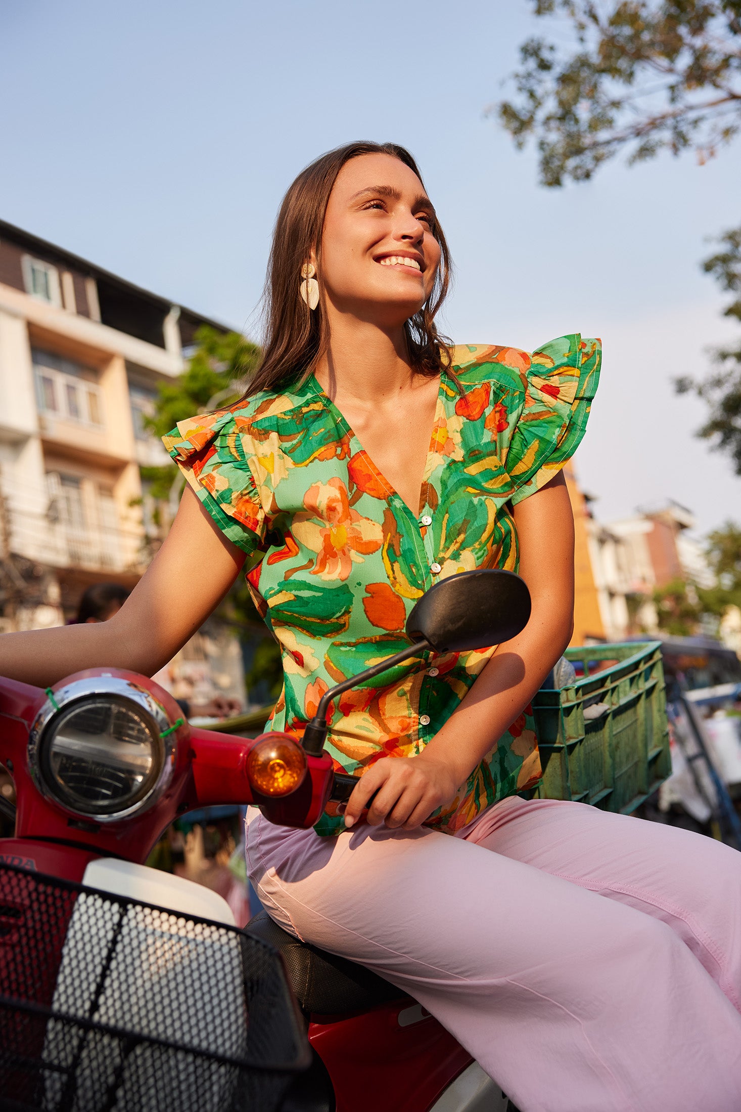 Leilani Floral Pattern Top In Green