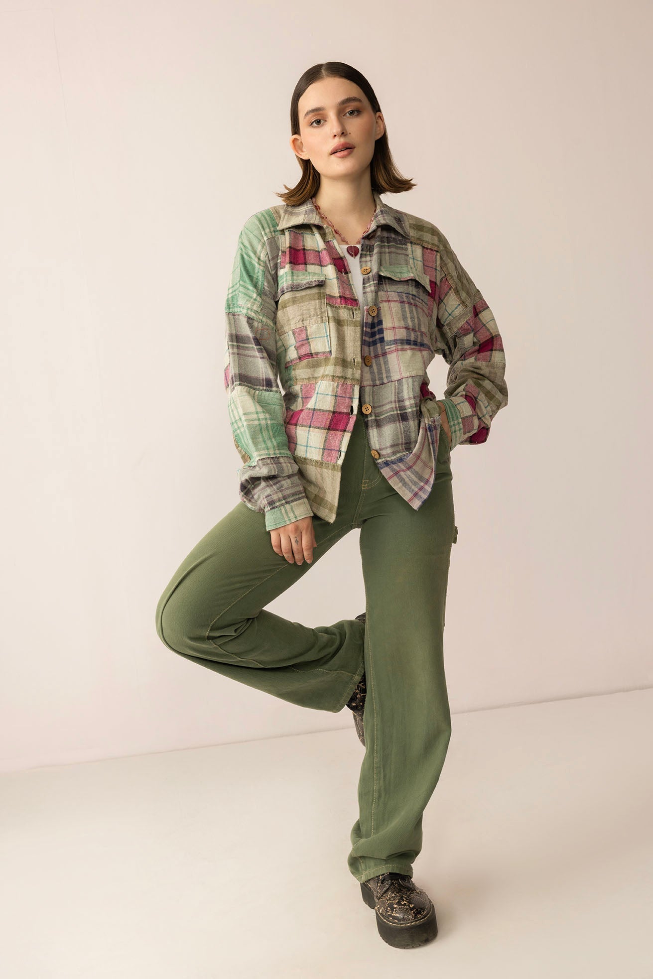 Boone Trail Stitch Shacket in Plaid Petal