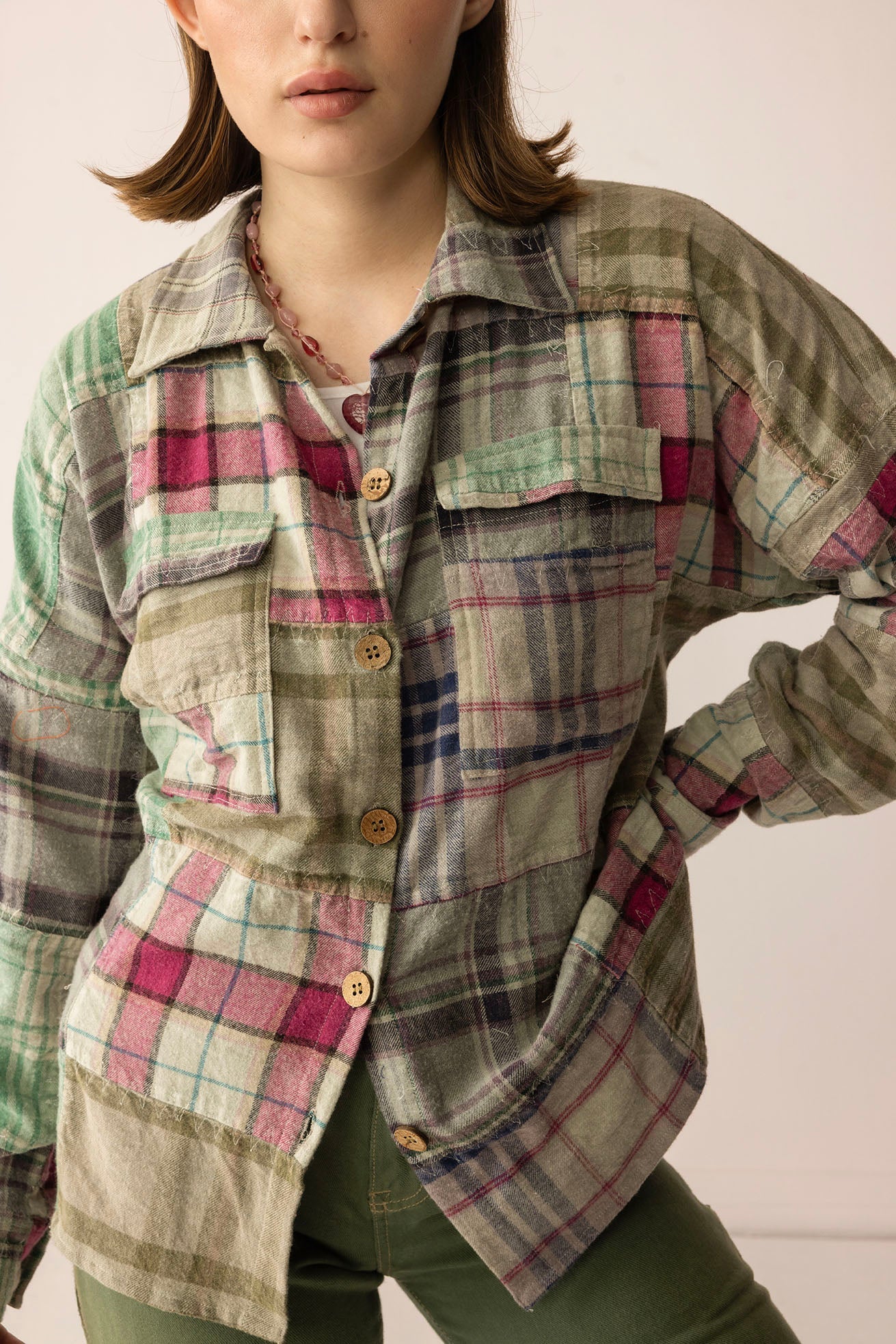 Boone Trail Stitch Shacket in Plaid Petal