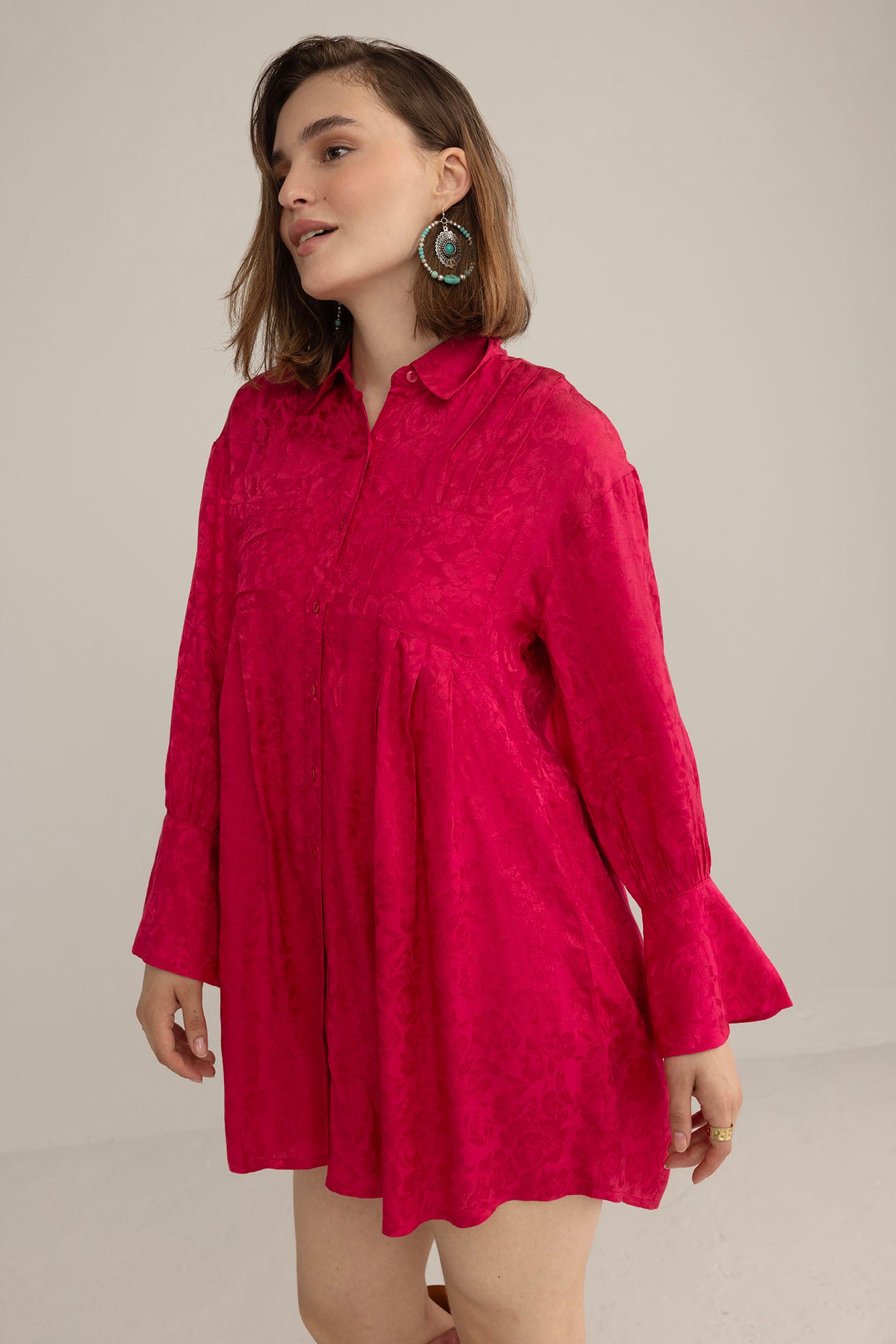 The Elowen Belle Woven Dress in Wine Pink