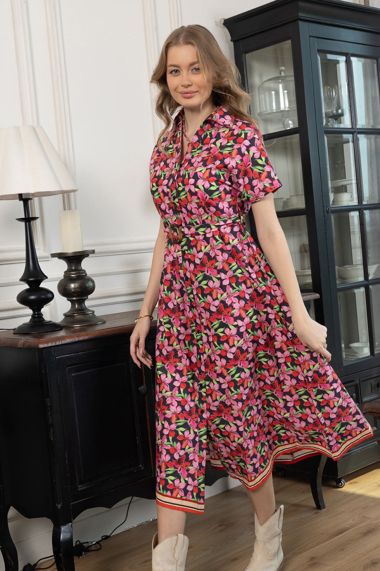 Hibiscus Rush Shirt Dress in Bloom Pink