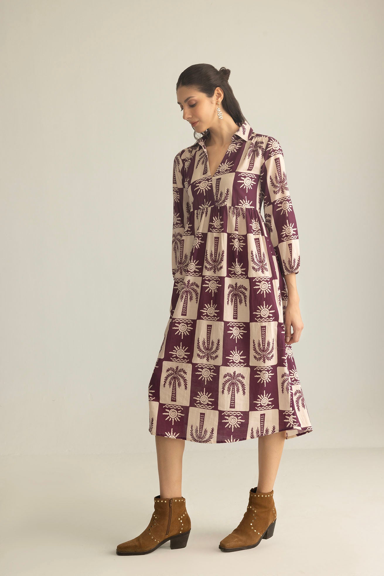Palm Theory Maxi Dress in Plum & Cream