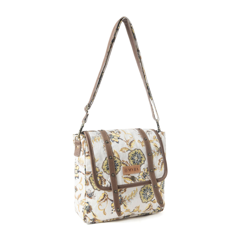 Mesa Morning Glories Messenger Bag In Brown And Off White