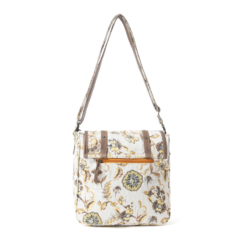 Mesa Morning Glories Messenger Bag In Brown And Off White