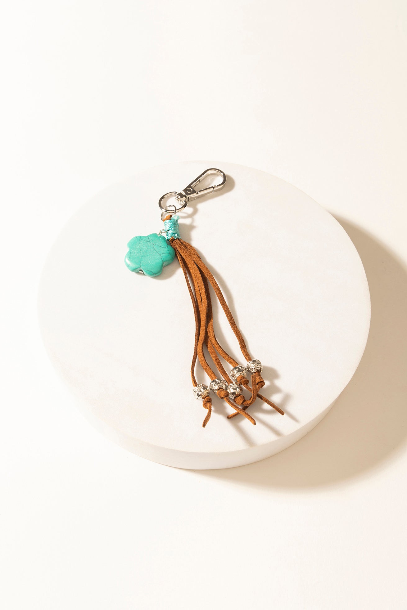 Myra Rangeflower Tassel Charm Keychain in Suede Brown