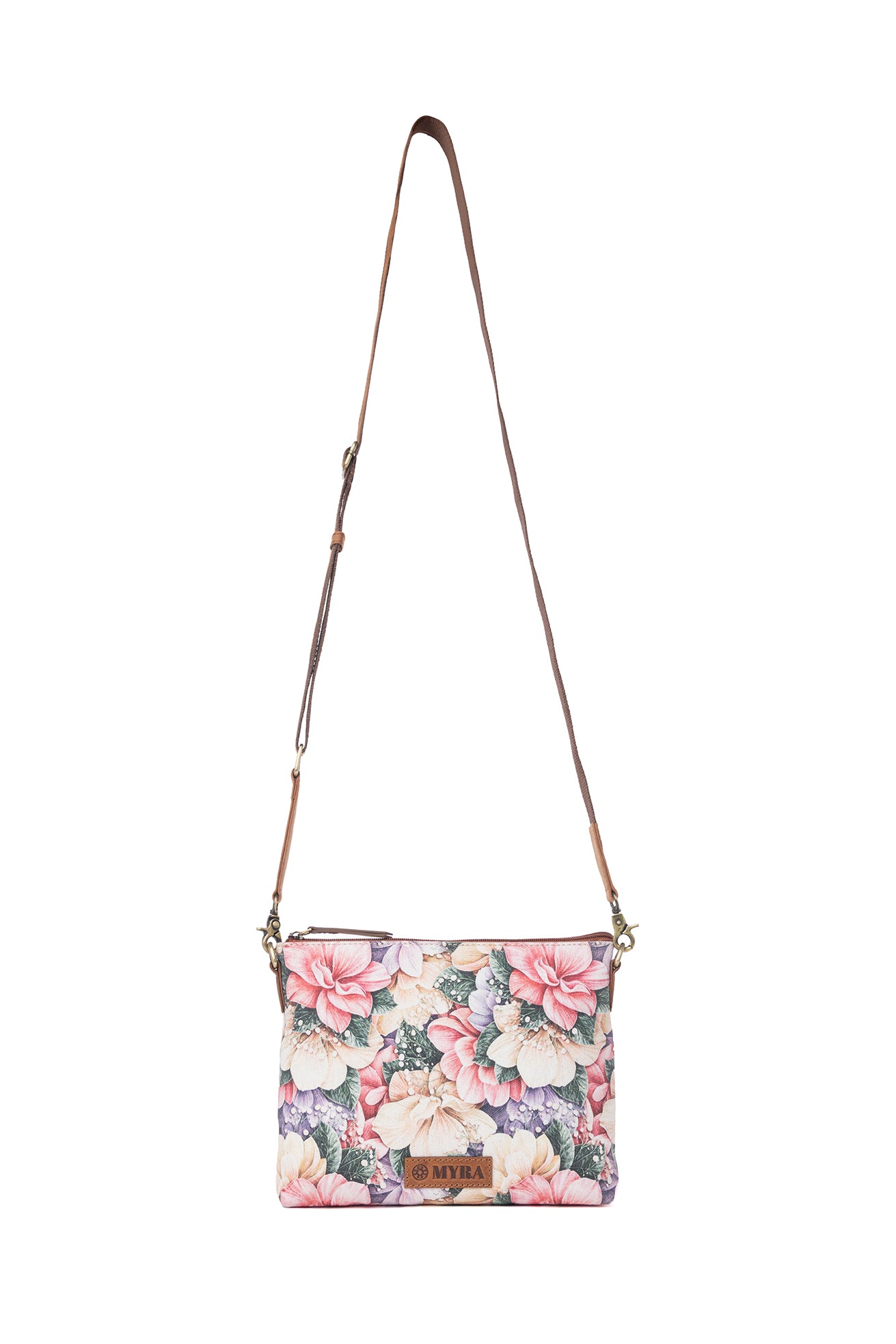Myra Wildflower Trail Cotton & Leather Crossbody Bag in Vintage Rose