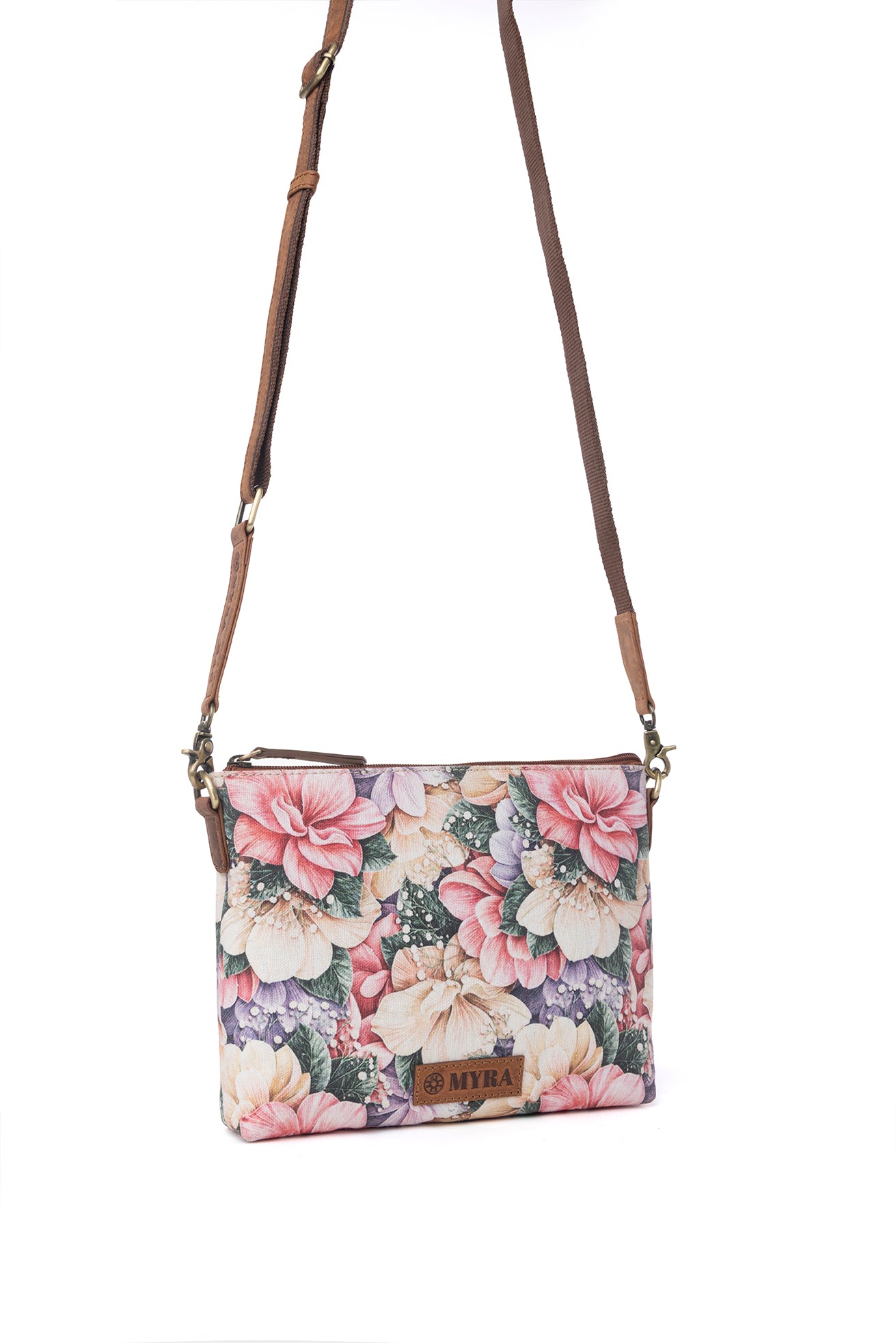 Myra Wildflower Trail Cotton & Leather Crossbody Bag in Vintage Rose