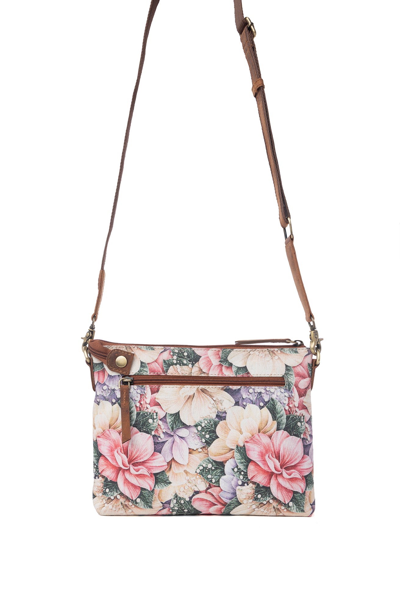 Myra Wildflower Trail Cotton & Leather Crossbody Bag in Vintage Rose