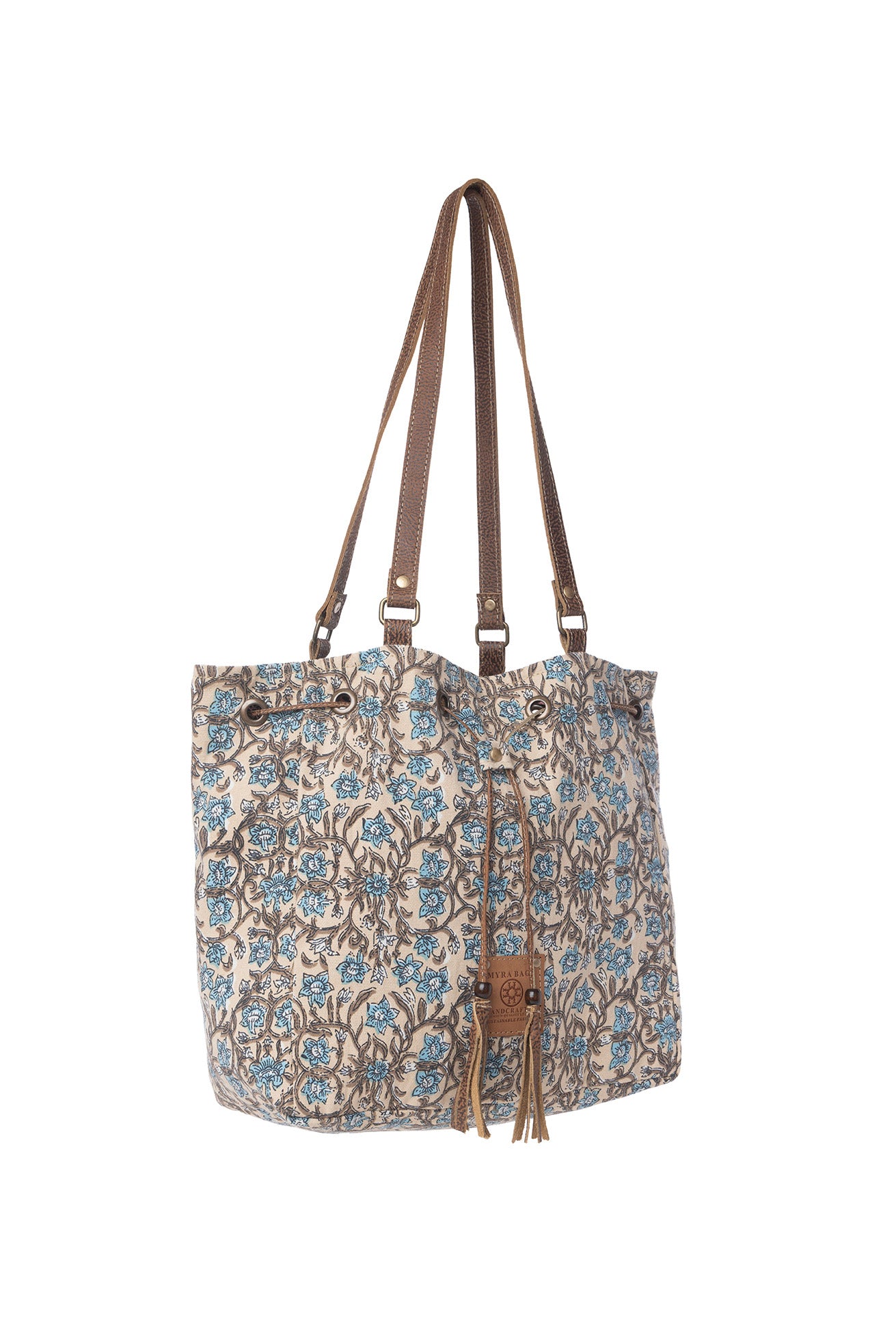 Myra Southern Bloom Cotton & Leather Bucket Bag in Oasis Cream