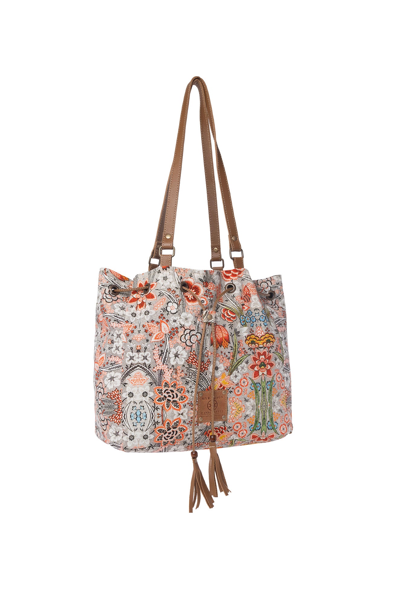 Myra Southern Bloom Cotton & Leather Bucket Bag in Clay Blossom
