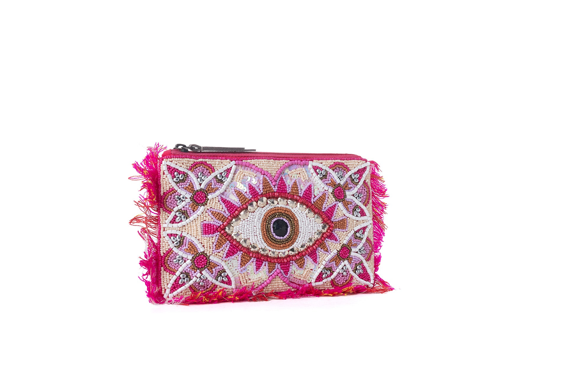 Myra Eye of the Storm Beaded Pouch in Pink Mirage