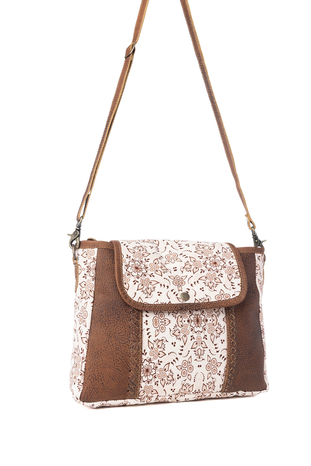 Myra Oakline Cotton & Leather Shoulder Bag in Mocha Beige