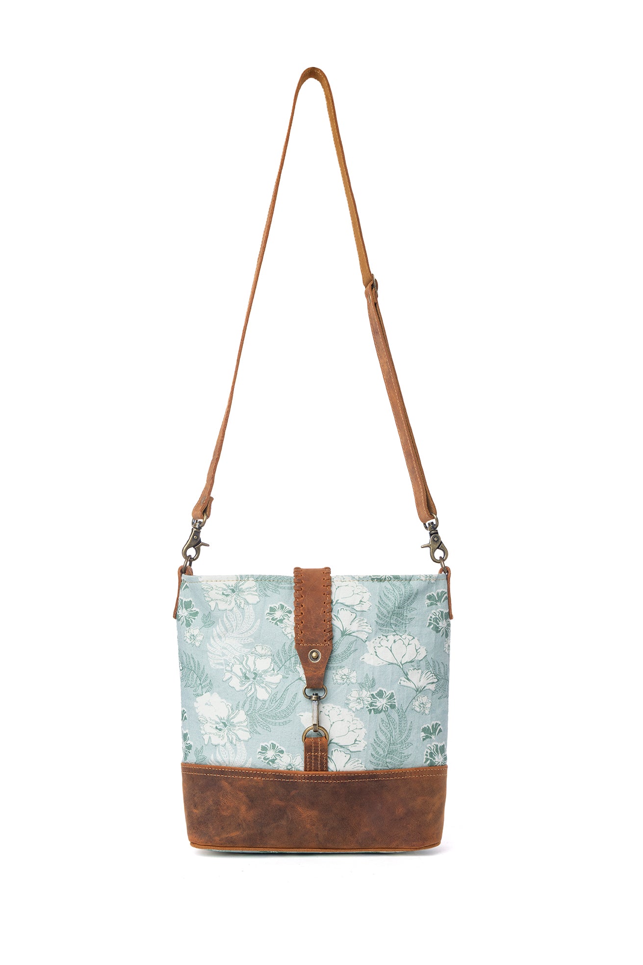 Myra Sagefield Cotton & Leather Shoulder Bag in Mint Brown