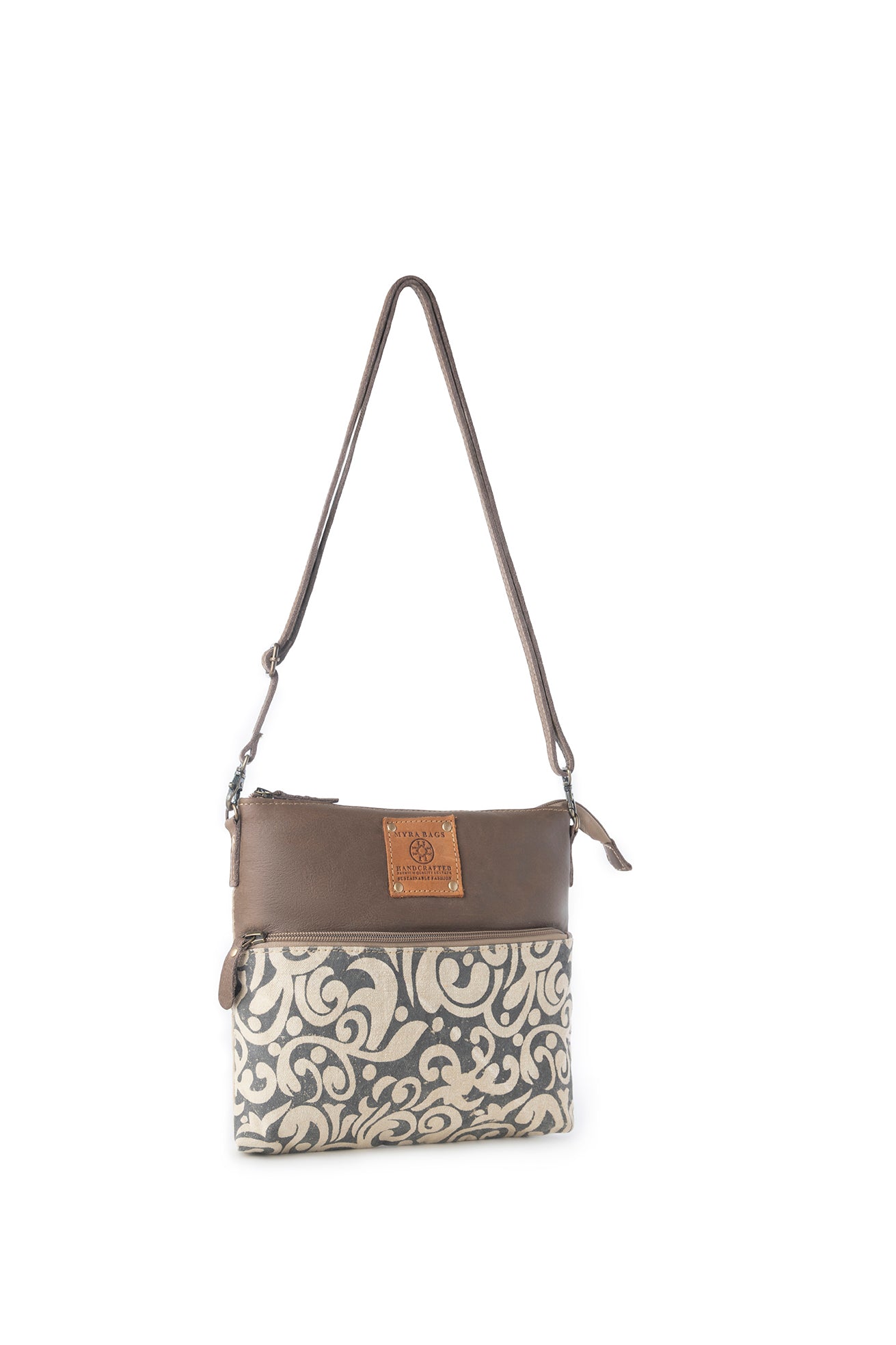 Myra Wildprint Trail upcycled canvas crossbody Bag for Women in ivory with vintage print