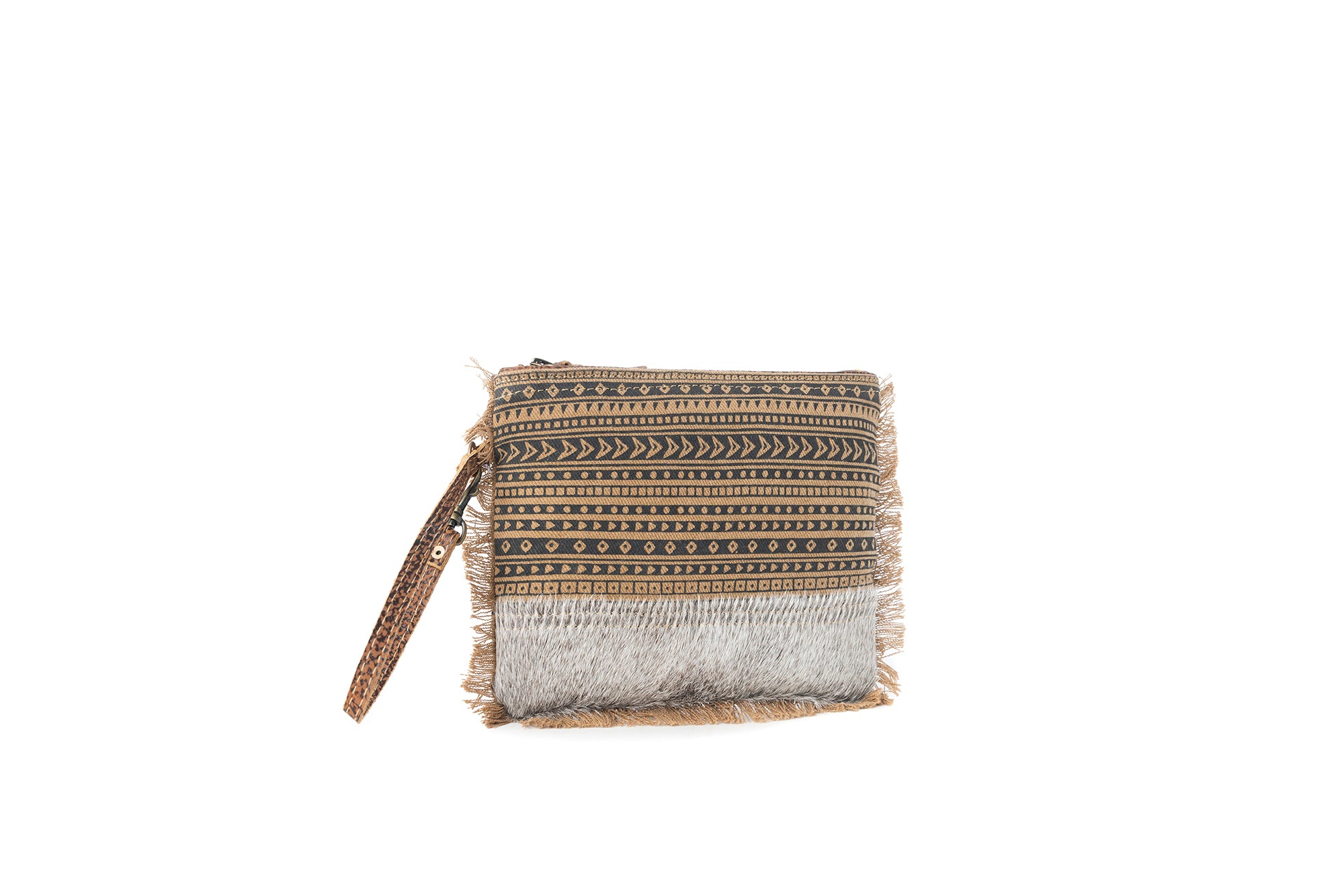 Myra Trailmark Western Wristlet for Women in olive with hairon detail