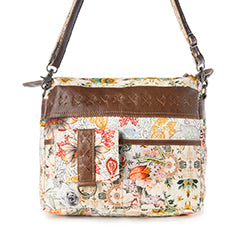 Myra Posy Mesa upcycled canvas Bag for Women in beige with floral detail