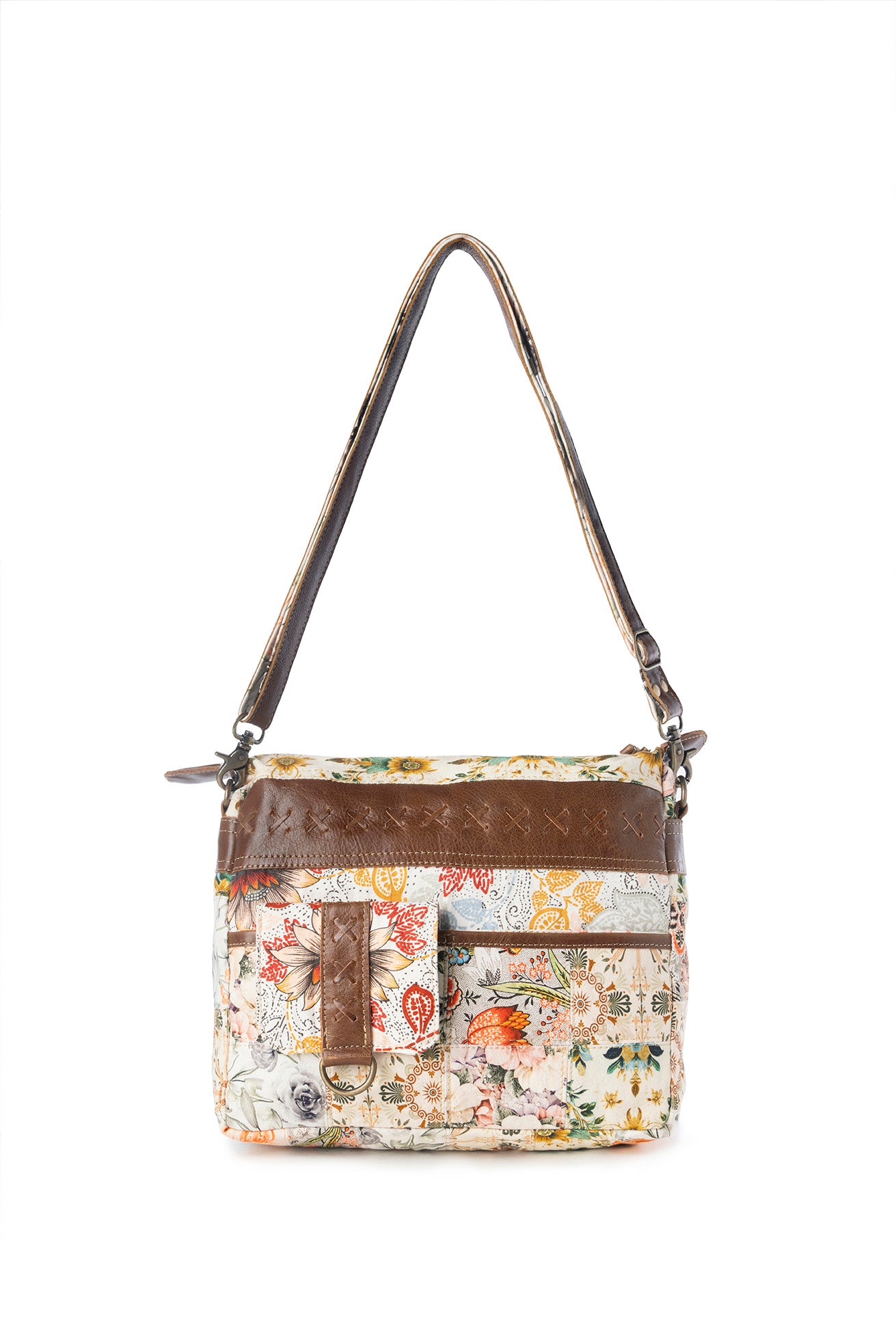 Myra Posy Mesa upcycled canvas Bag for Women in beige with floral detail
