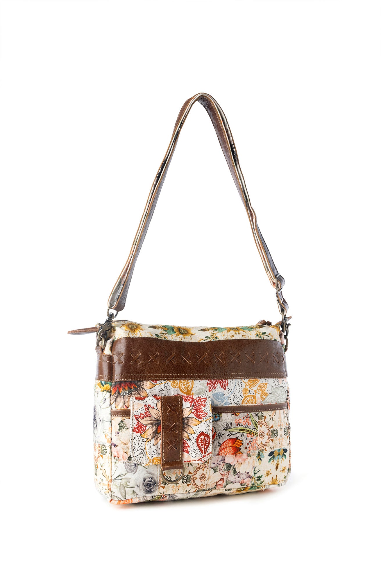 Myra Posy Mesa upcycled canvas Bag for Women in beige with floral detail