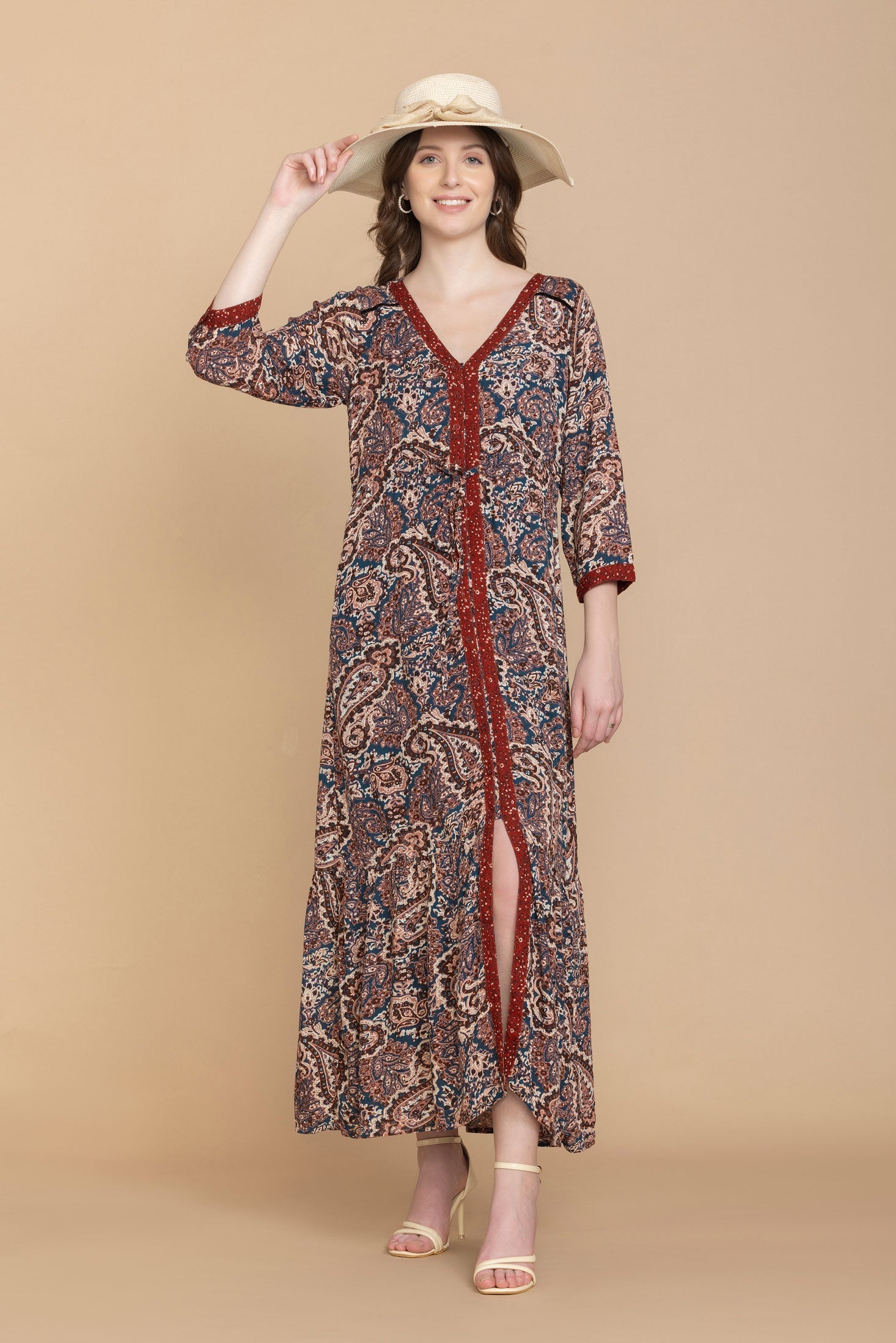Jasmine Paisley V-Neck Maxi Dress