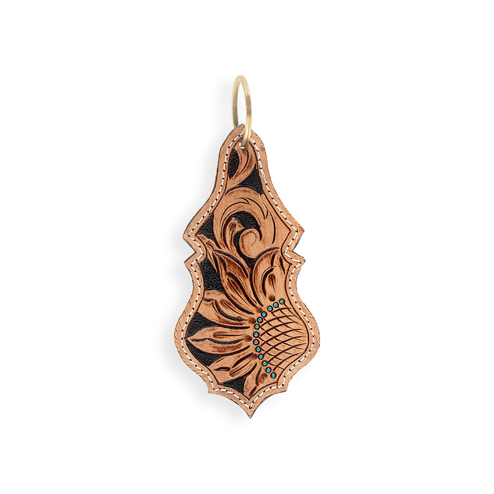 Sandy Flower Hand-tooled Leather Key Fob