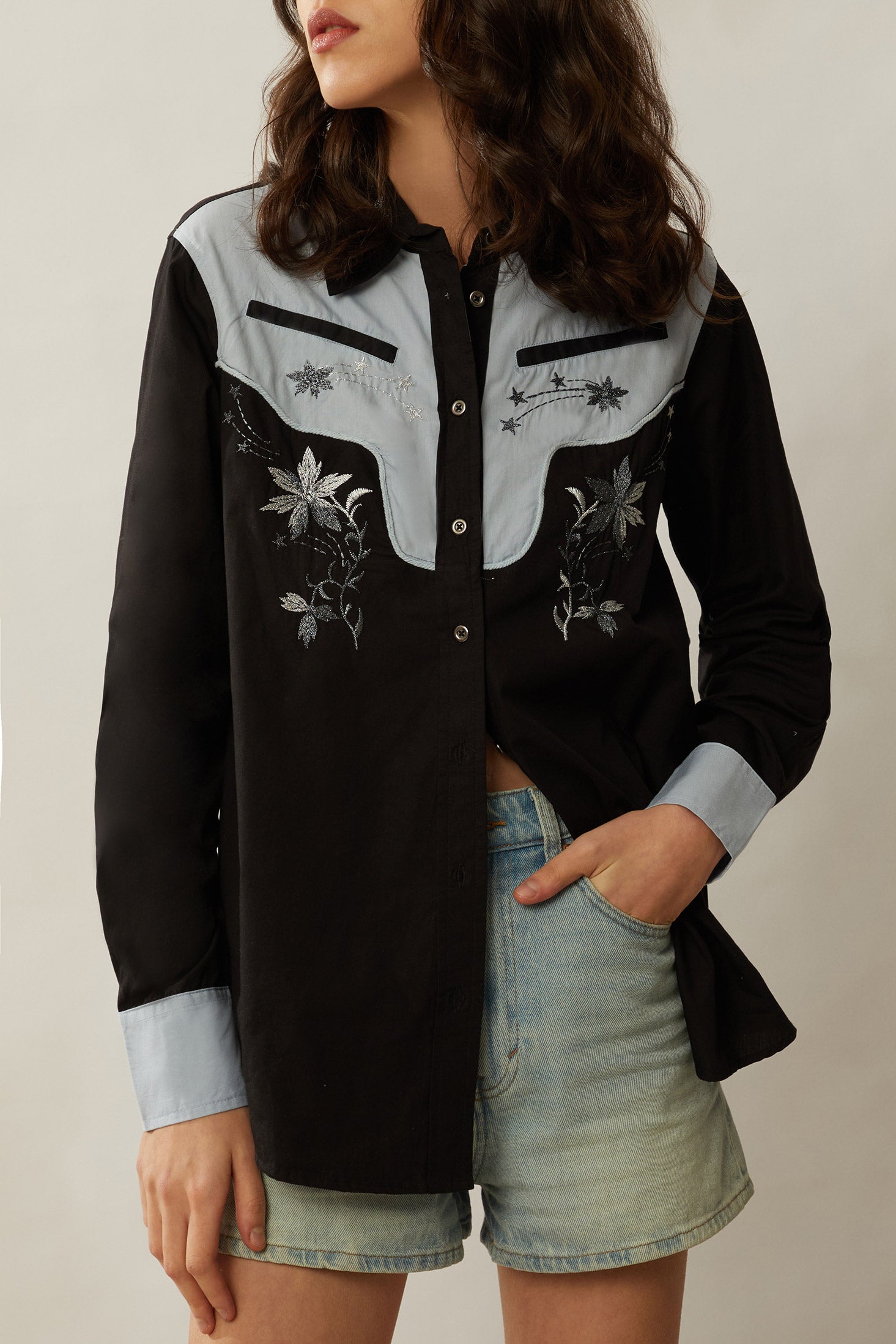 Bohera Sheela Western-Inspired Yoke Embroidered Shirt