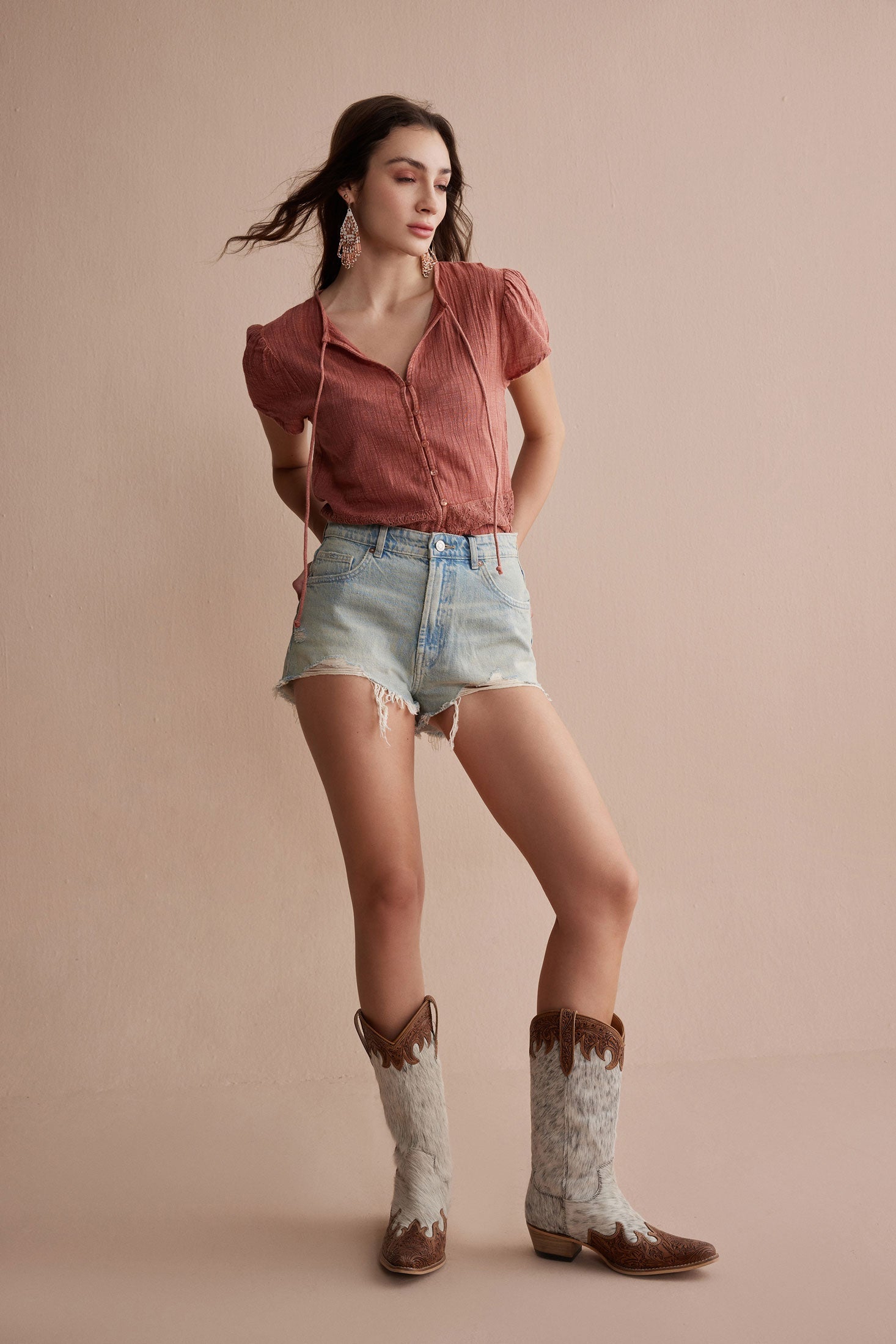 Bohera Kylee Short Sleeve Button Down Washed Top