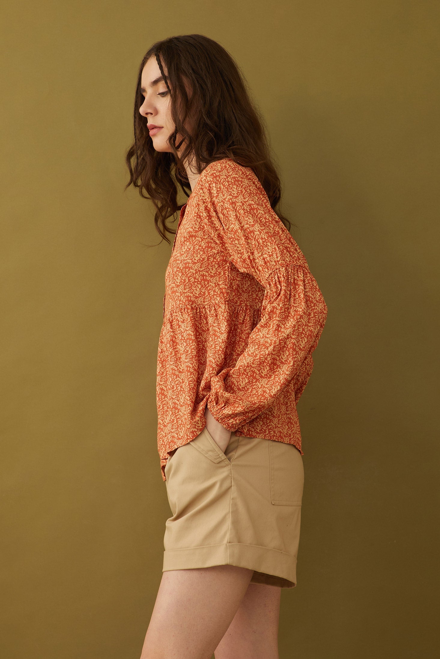 Bohera Naranja Button-down Top