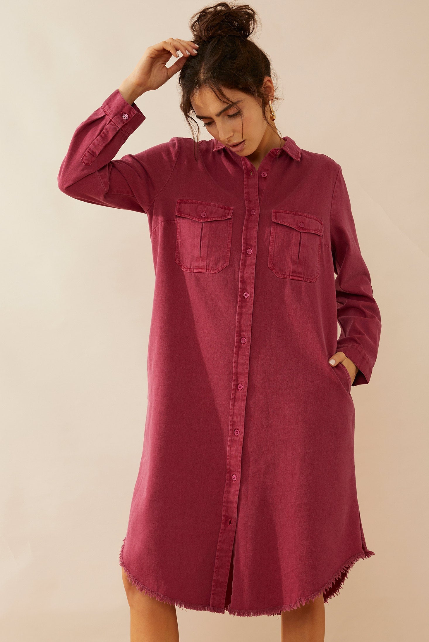 Jaipena Shirt Dress In Magenta