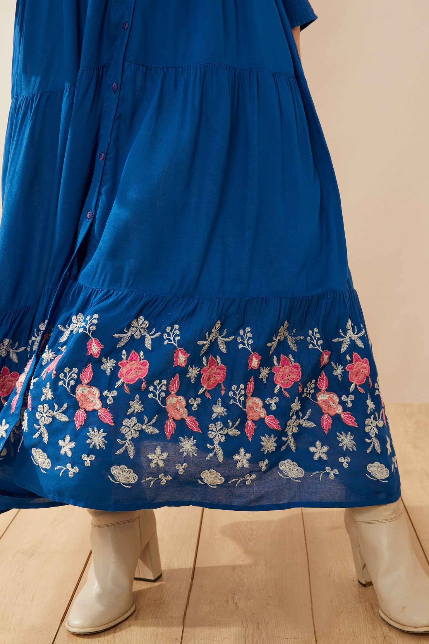 Nova Bleu Drop Waist Embroidered Dress