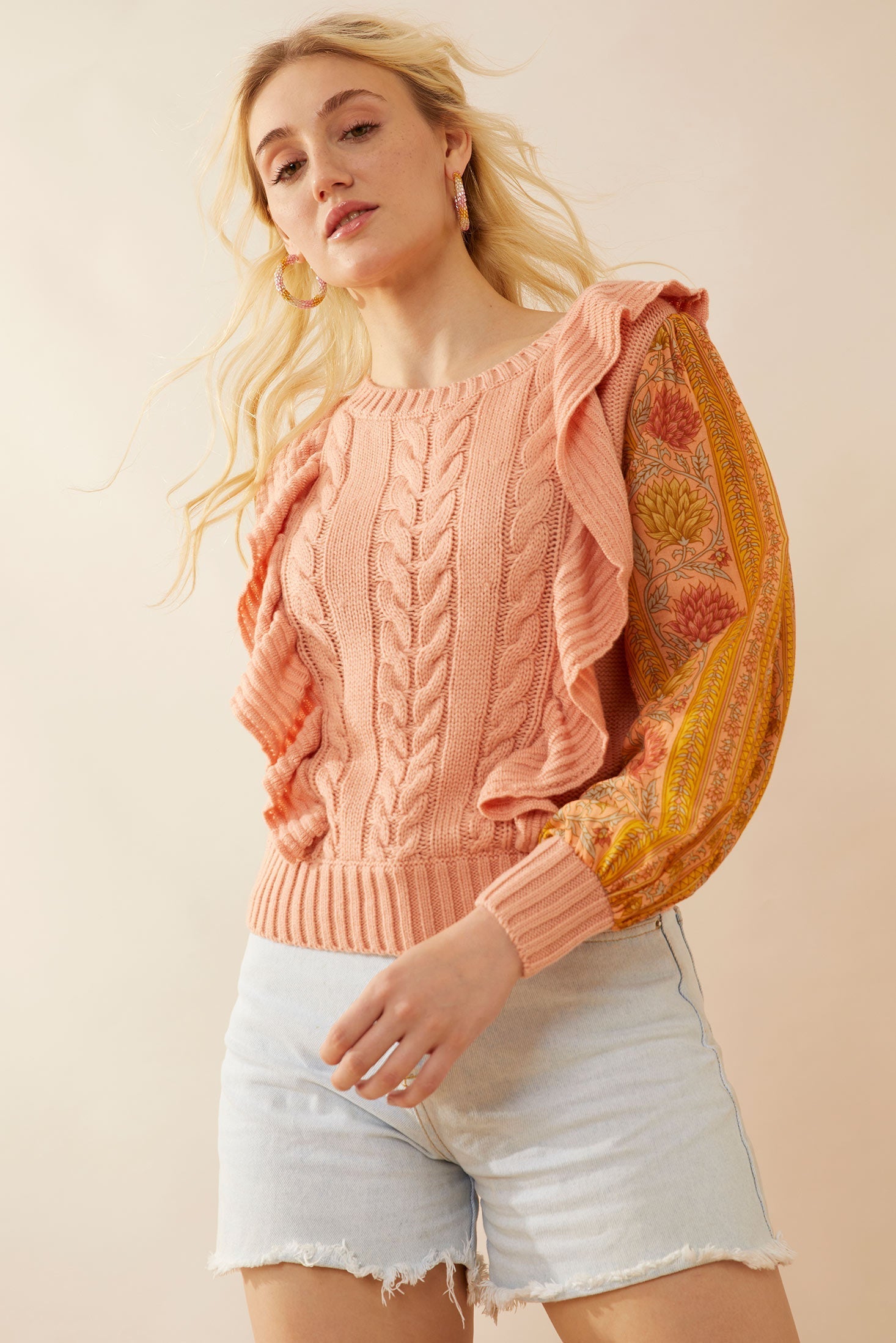 Penelope Ruffled Sweater in Peach