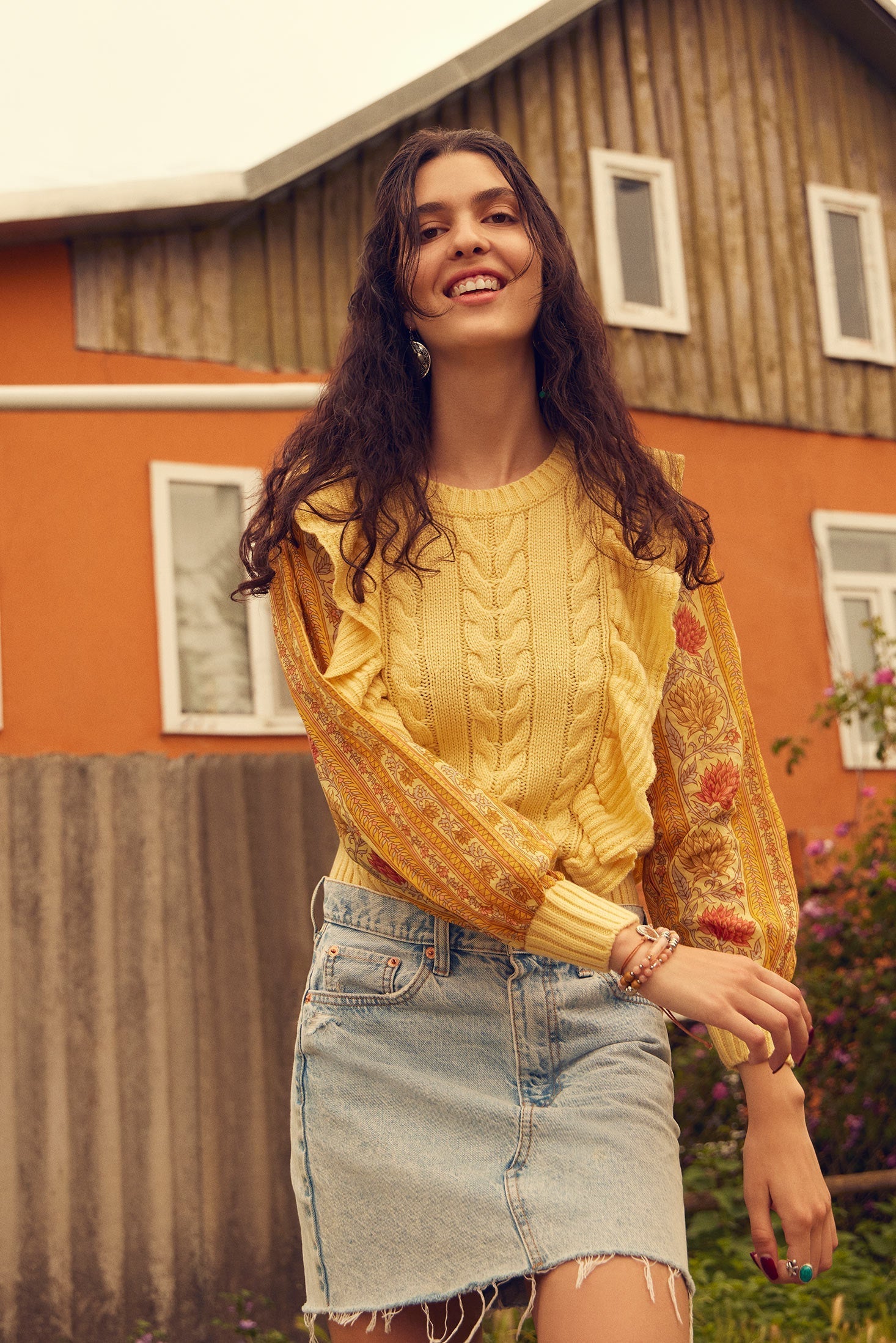 Penelope Ruffled Sweater in Sunrise Yellow