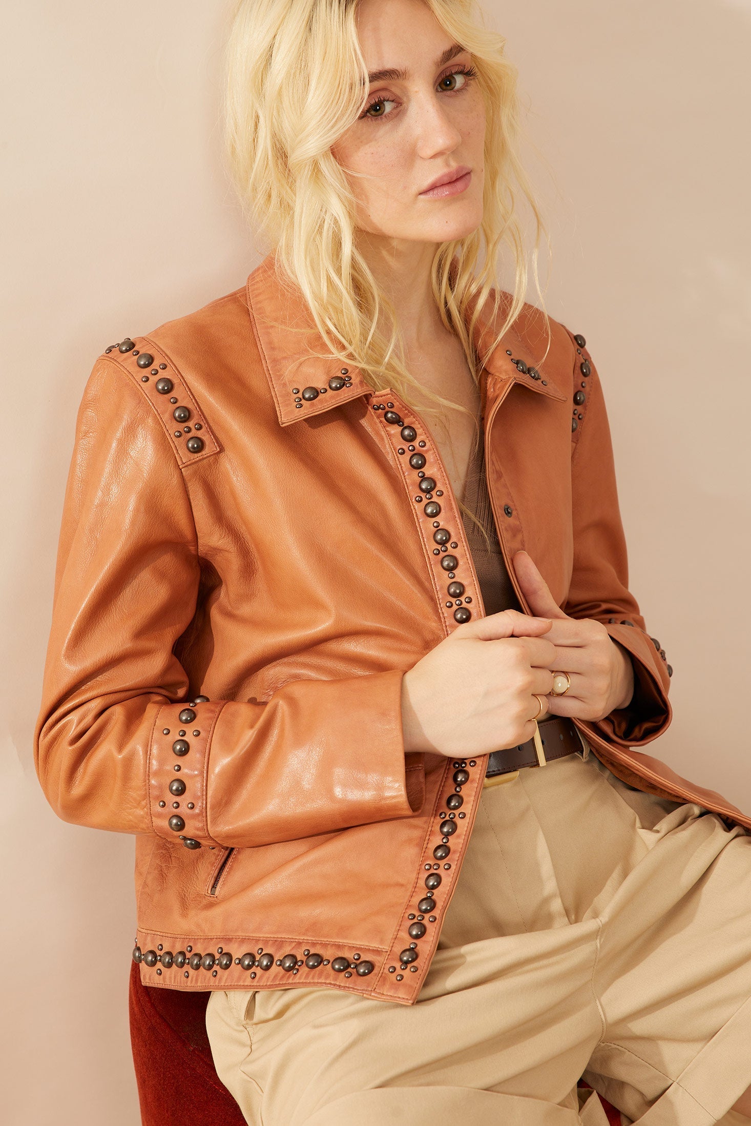 Octavia Jane Leather Jacket in Camel