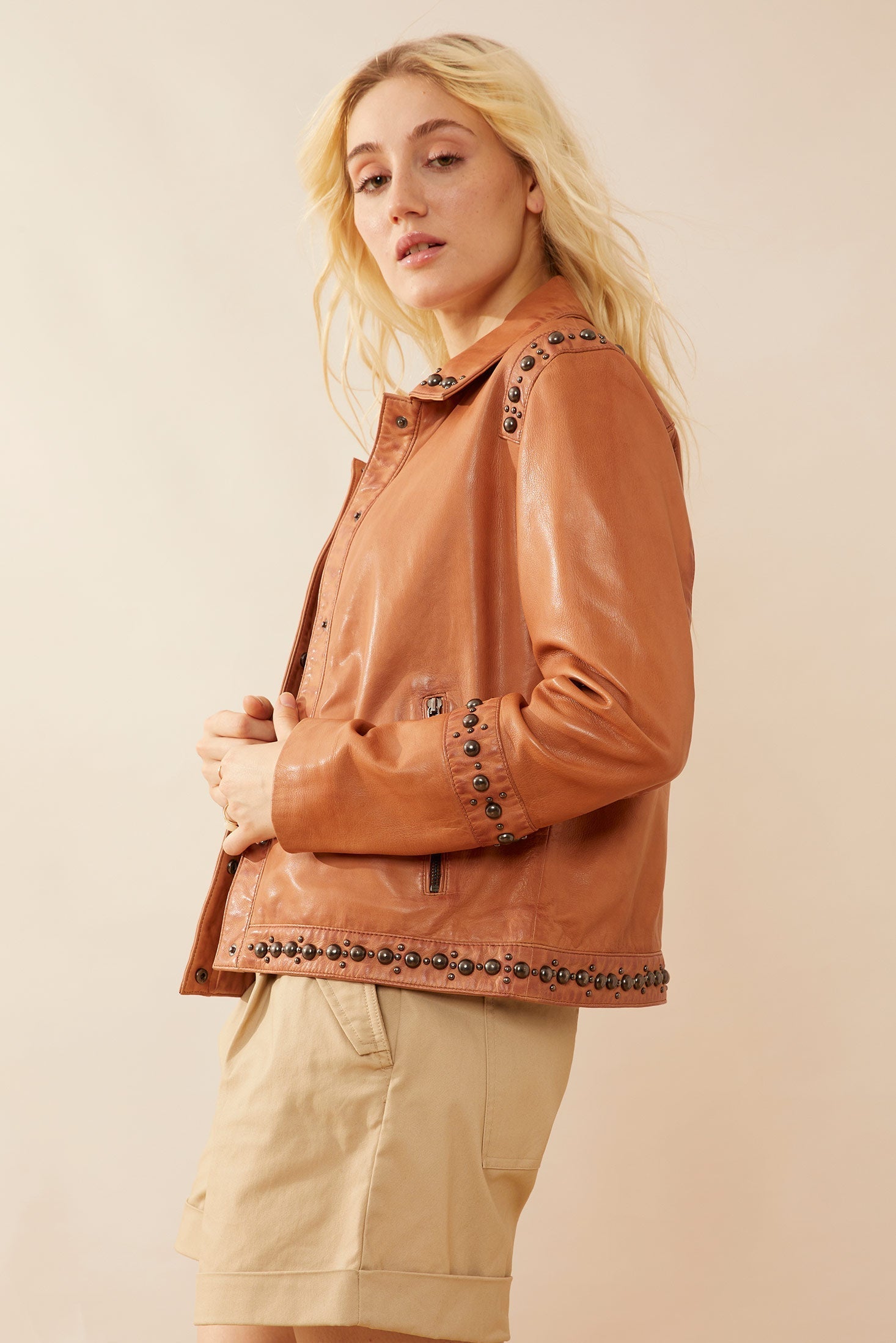 Octavia Jane Leather Jacket in Camel