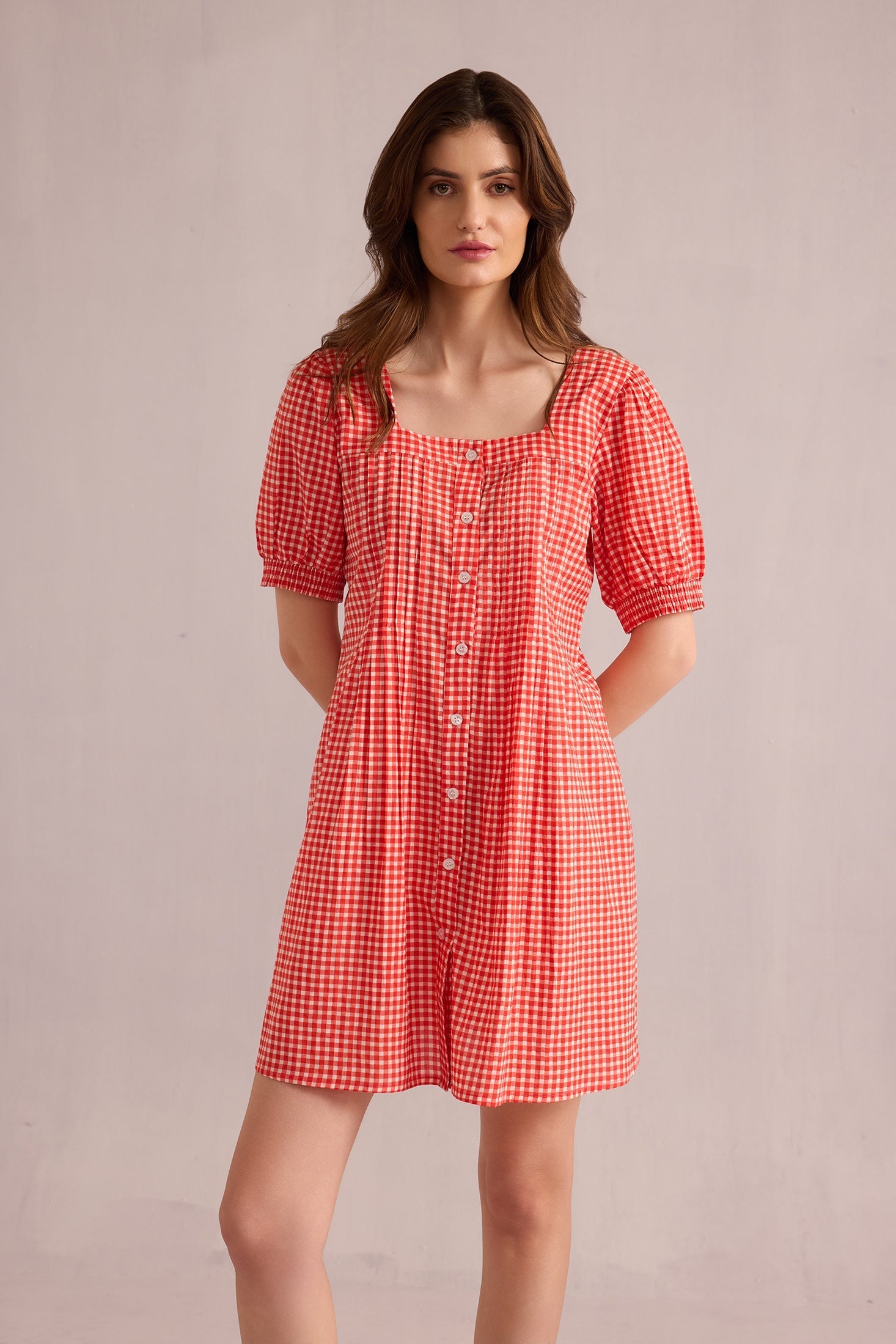 Dorothy's Dream Gingham Dress In Peach