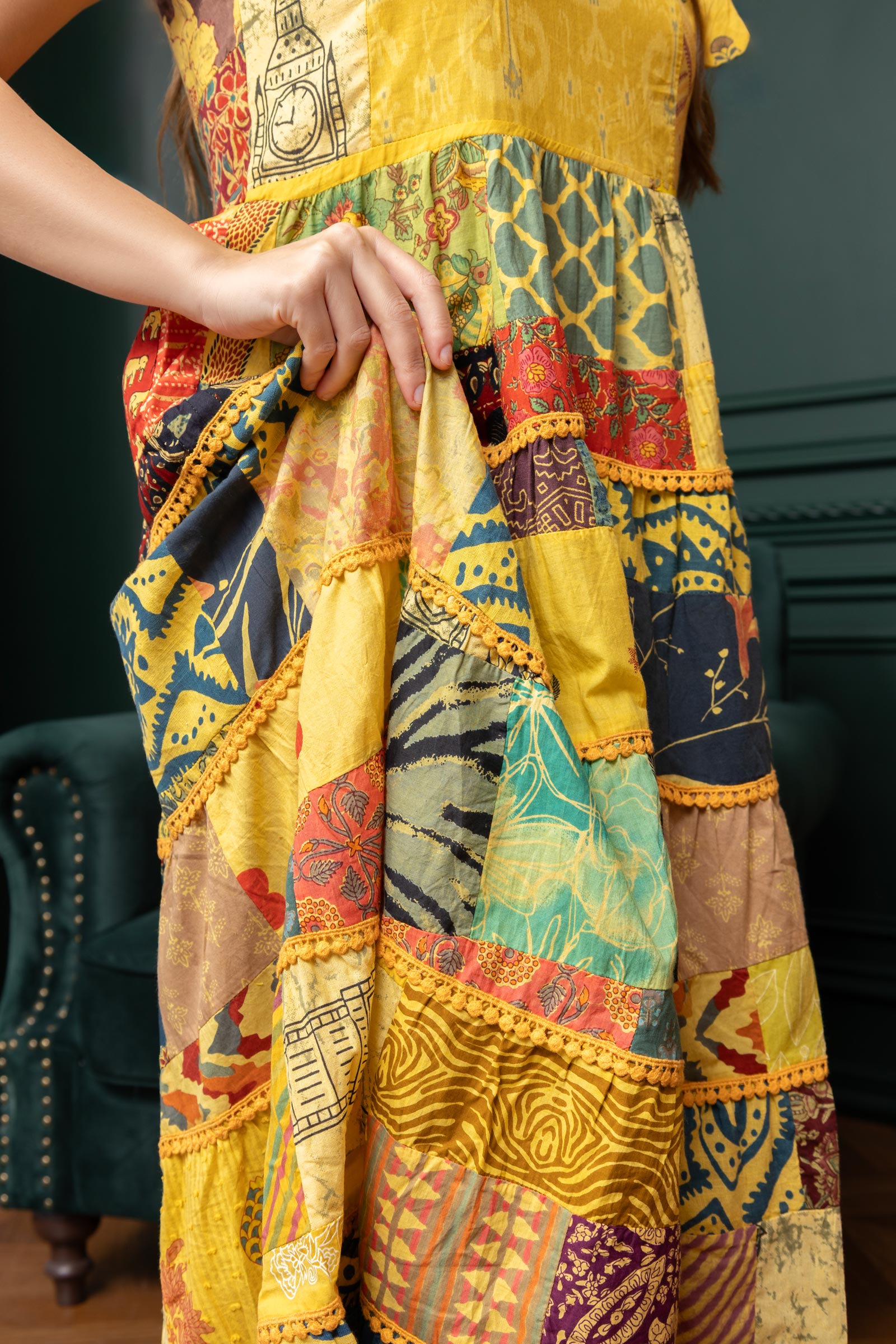 Savannah's Serendipity Pathwork Dress In Yellow
