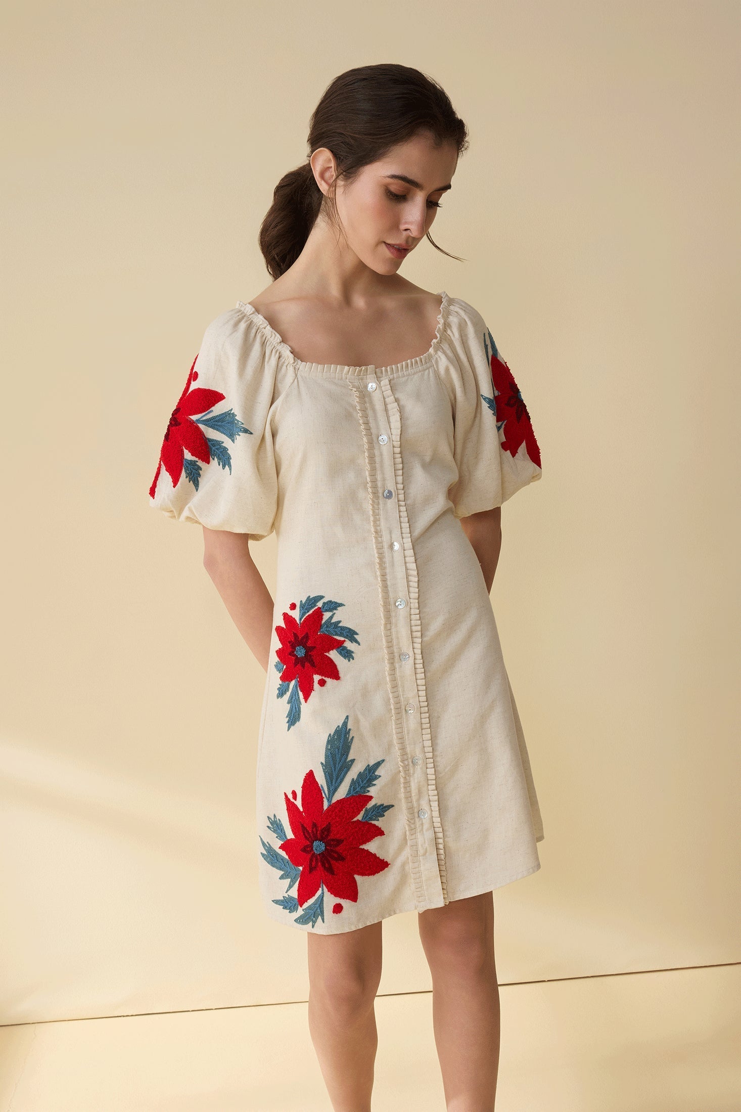red bouffant dress Ruffled Hemline Bouffant Mini Dress