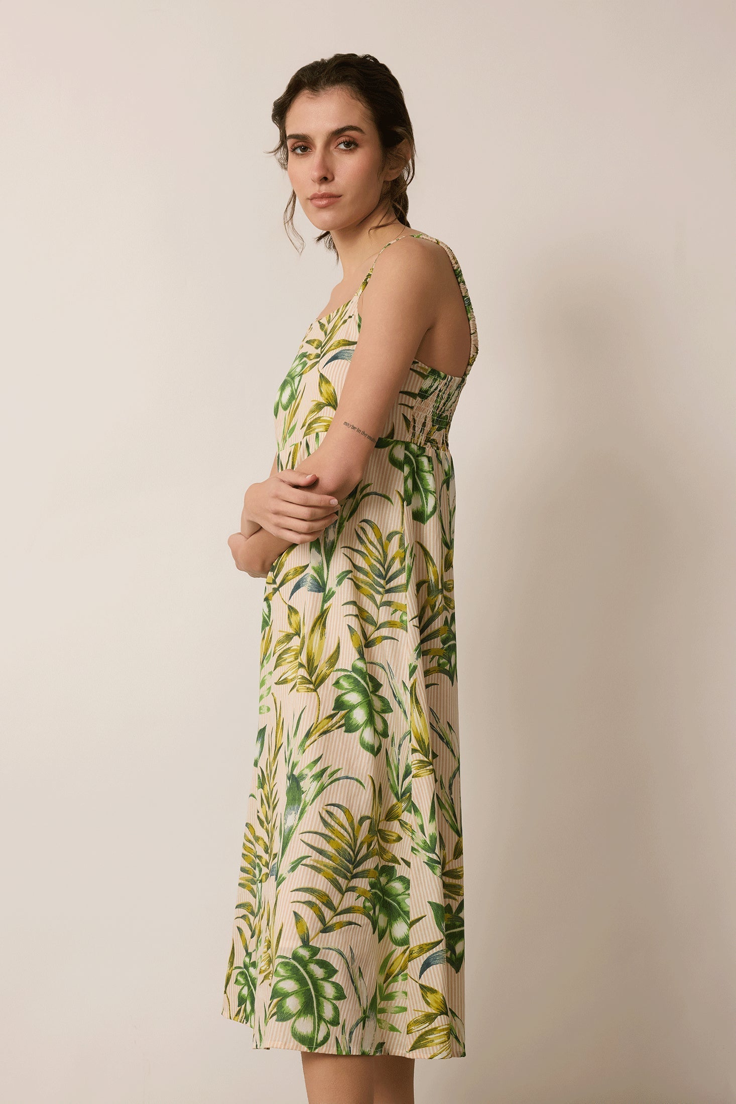 Ports of Call A-Line Dress In Off White and Green