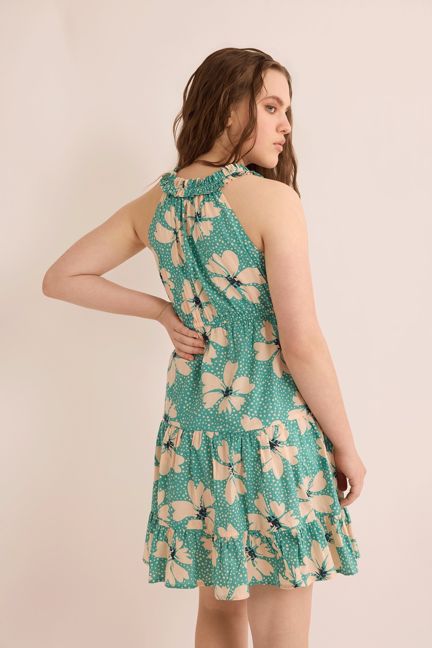 Fiona's Floral A-Line Dress In Turquoise