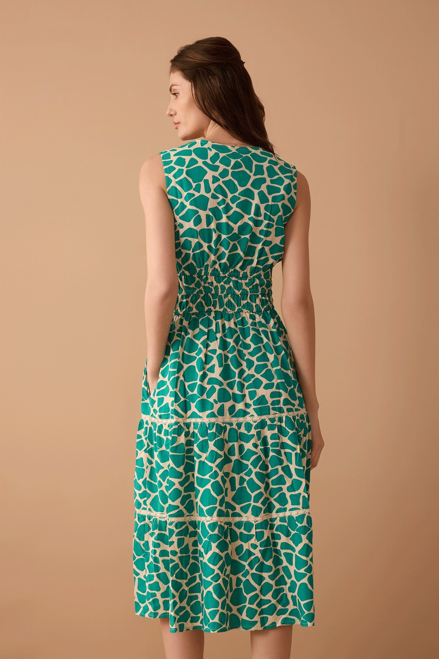 Destiny Pattern Empire Waist Dress In Turquoise