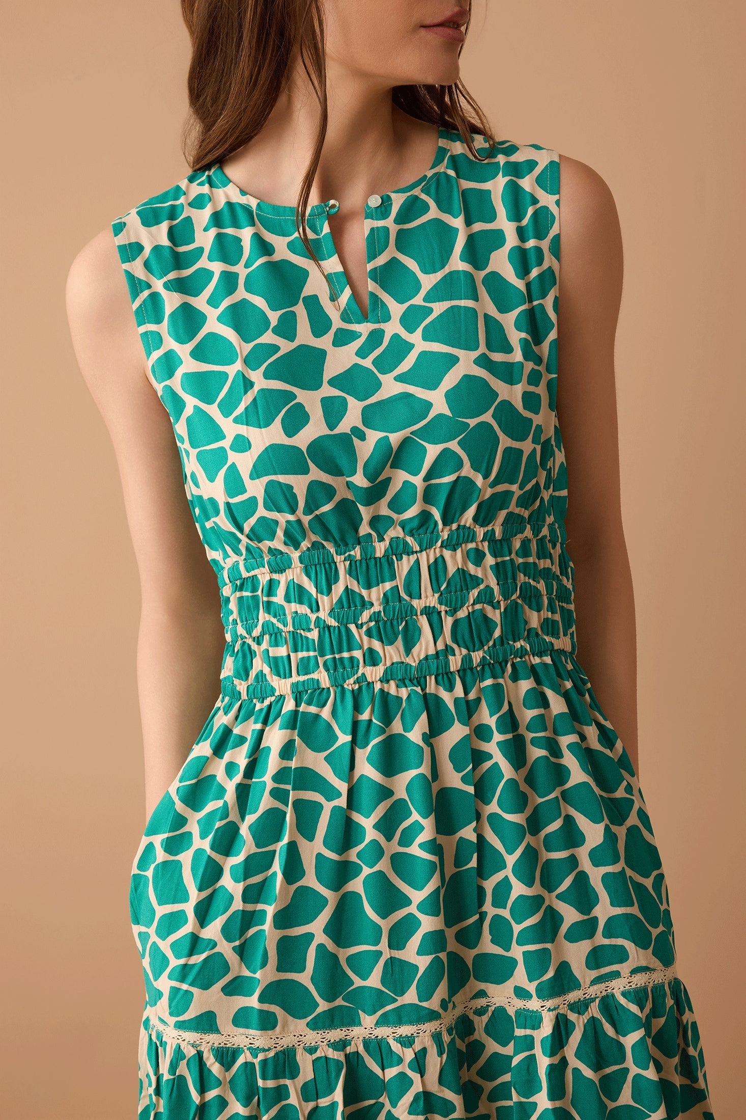 Destiny Pattern Empire Waist Dress In Turquoise