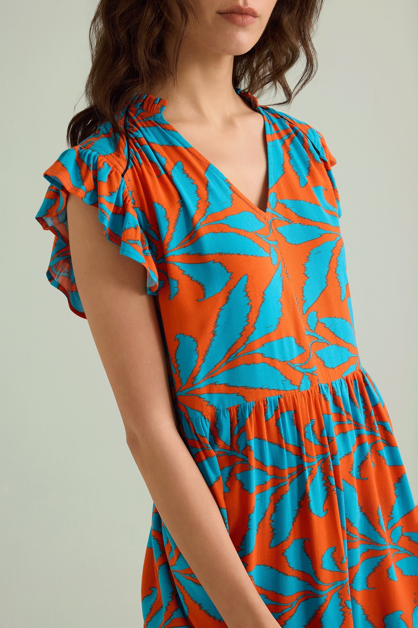 Bold & Beautiful Empire Waist Dress In Orange And Blue