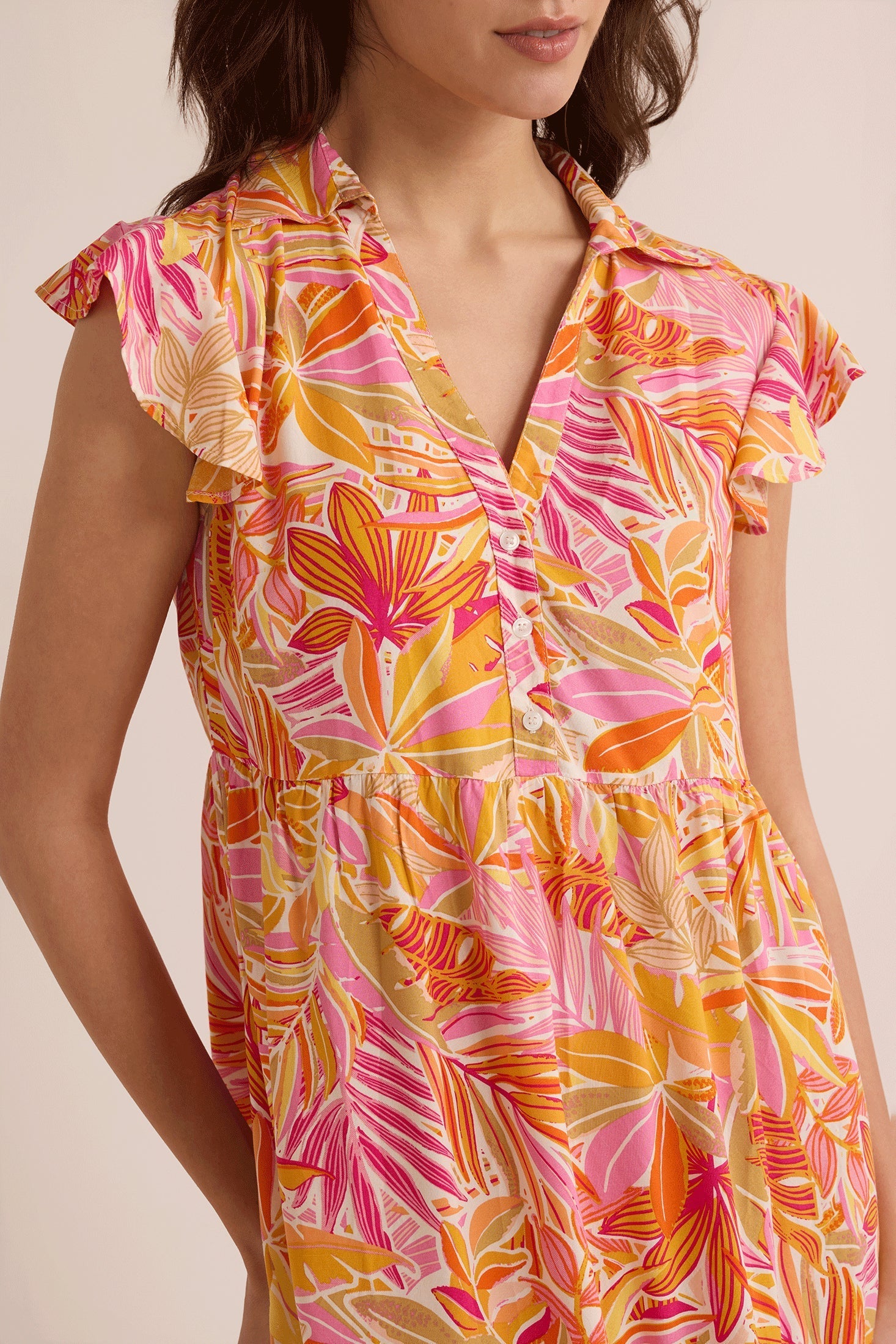 Mia Tropicales Shirt Dress In Orange