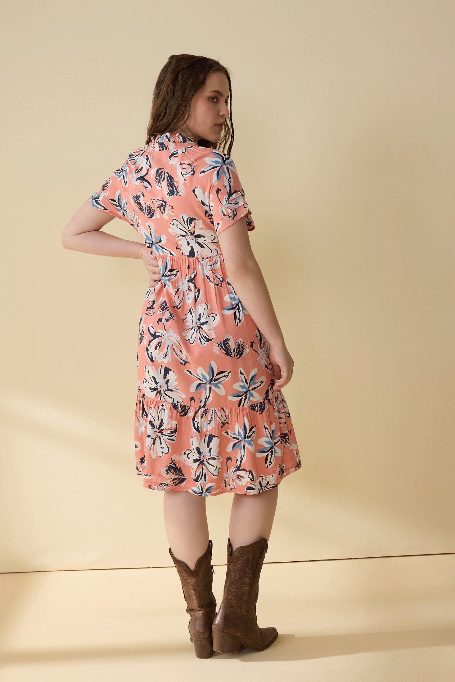 Monique's Flower flow Dress In Peach