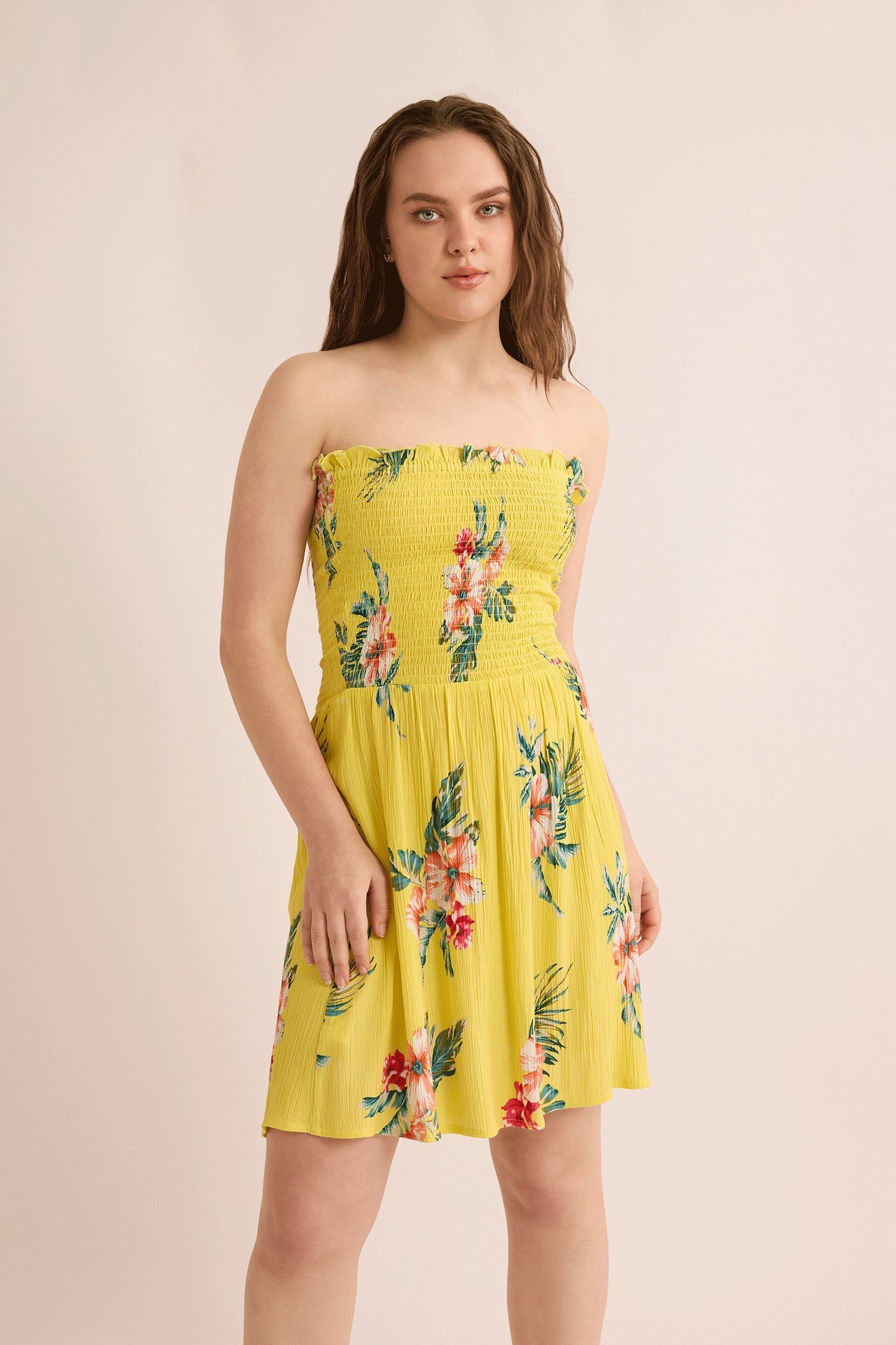 Grace's Morning Strapless Dress In Yellow