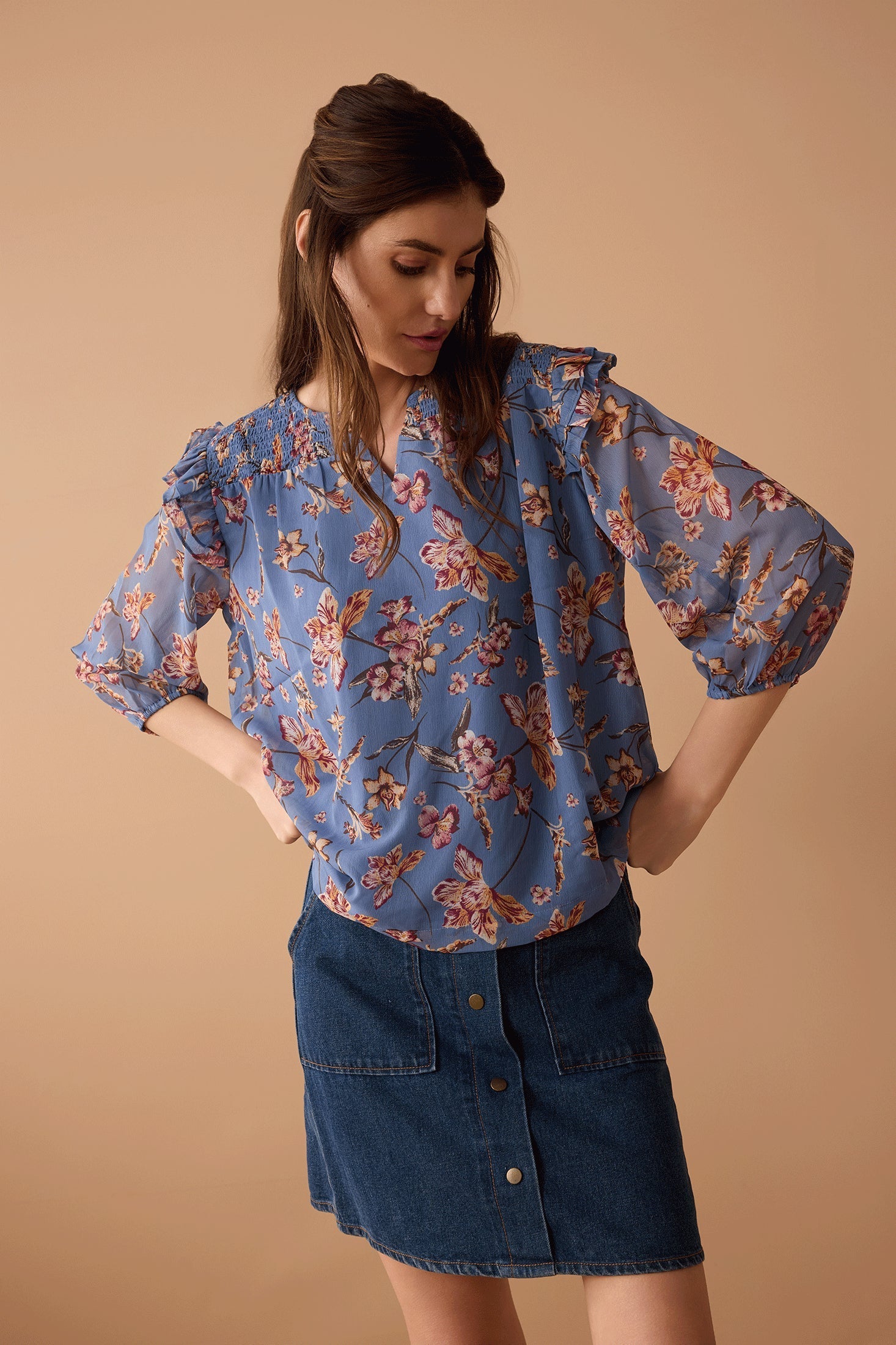 Amanda's Heart Floral Top In Blue